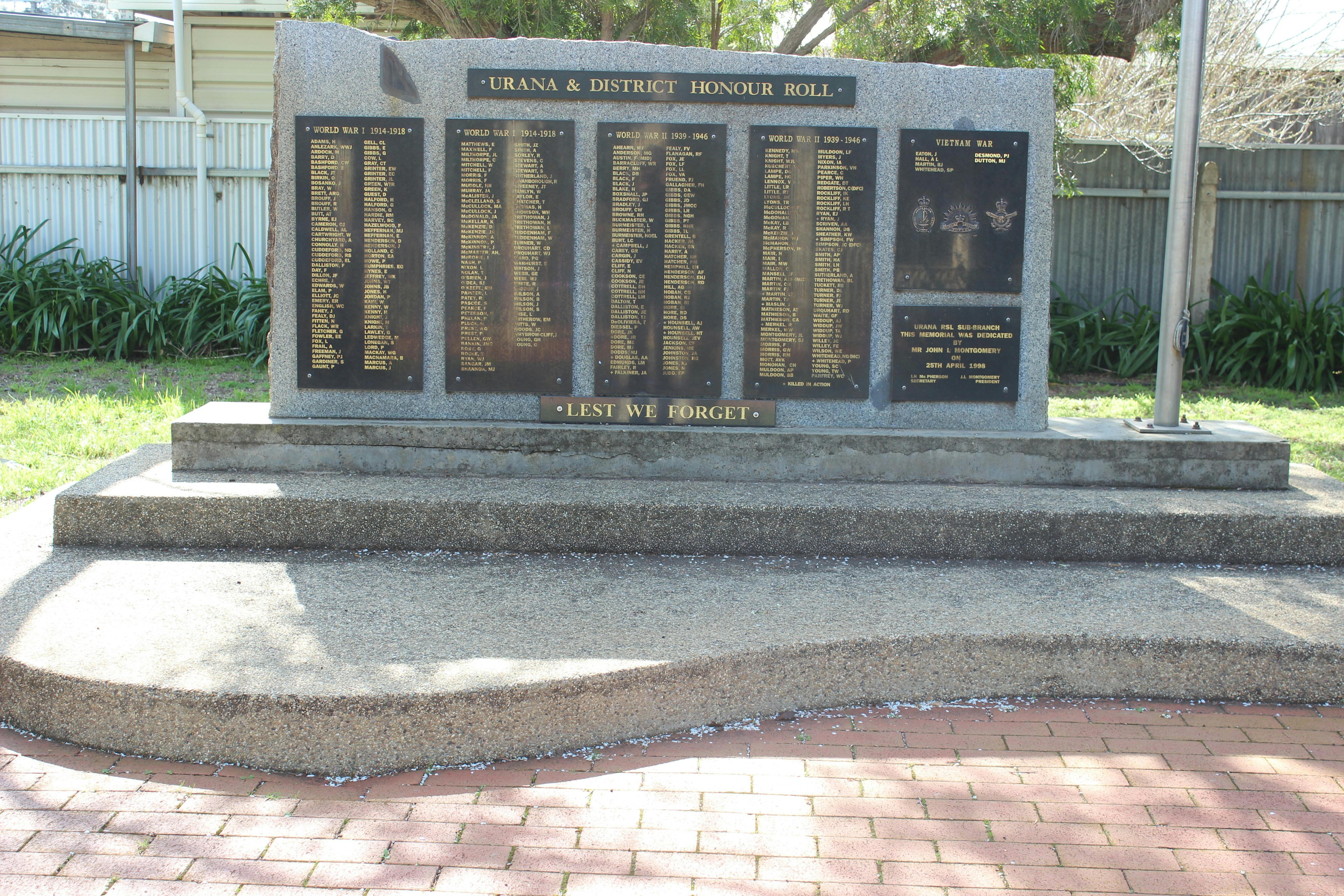 A closer view of the Honour Roll located at MacKnight Park.