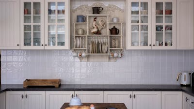 A kitchen with butcher block