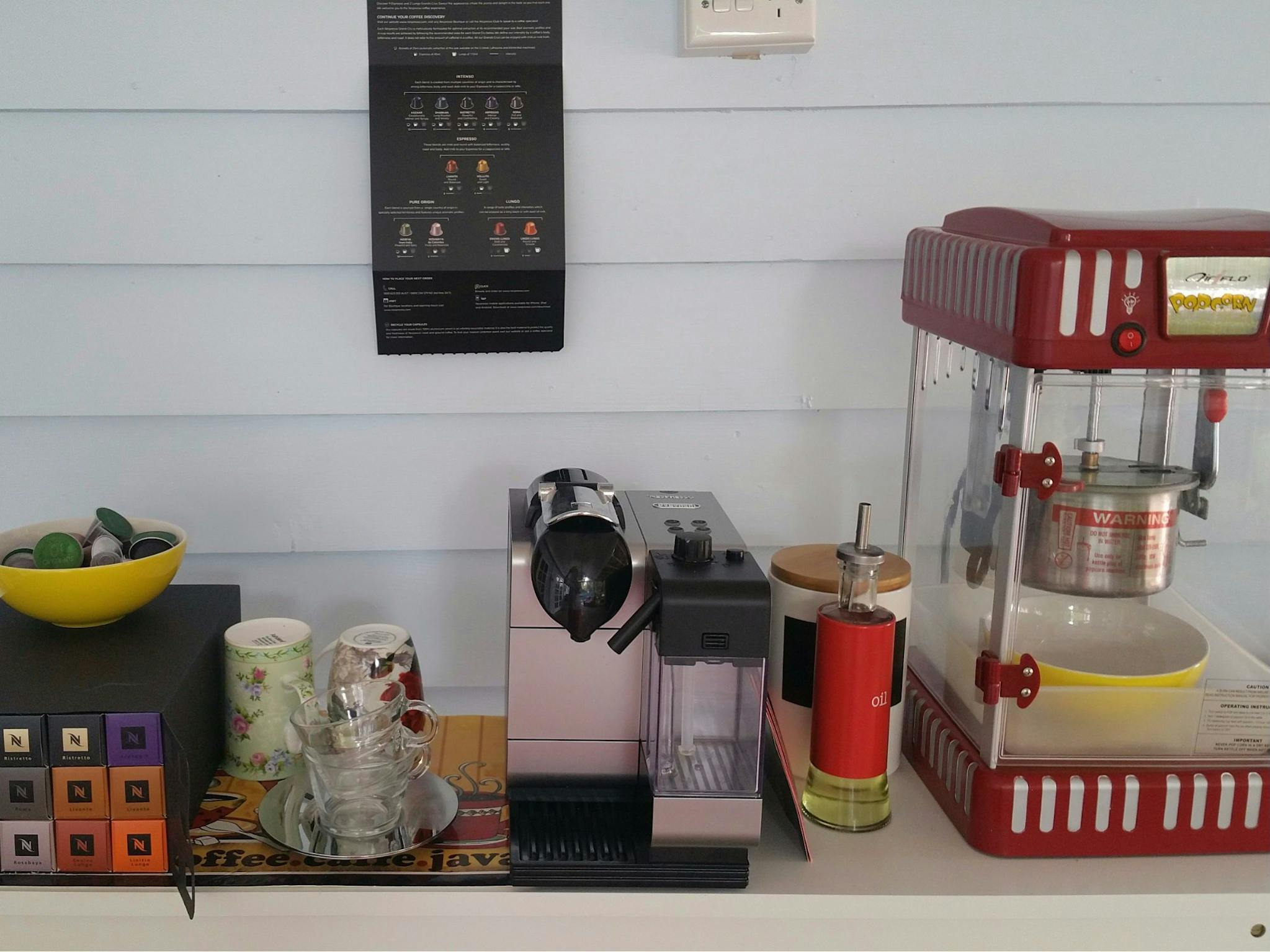 Nespresso coffee pods and popcorn making machine