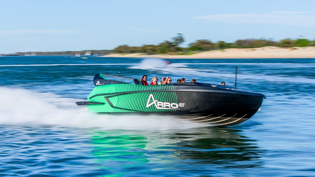 Arro Jet Boat travelling at speed along the water.