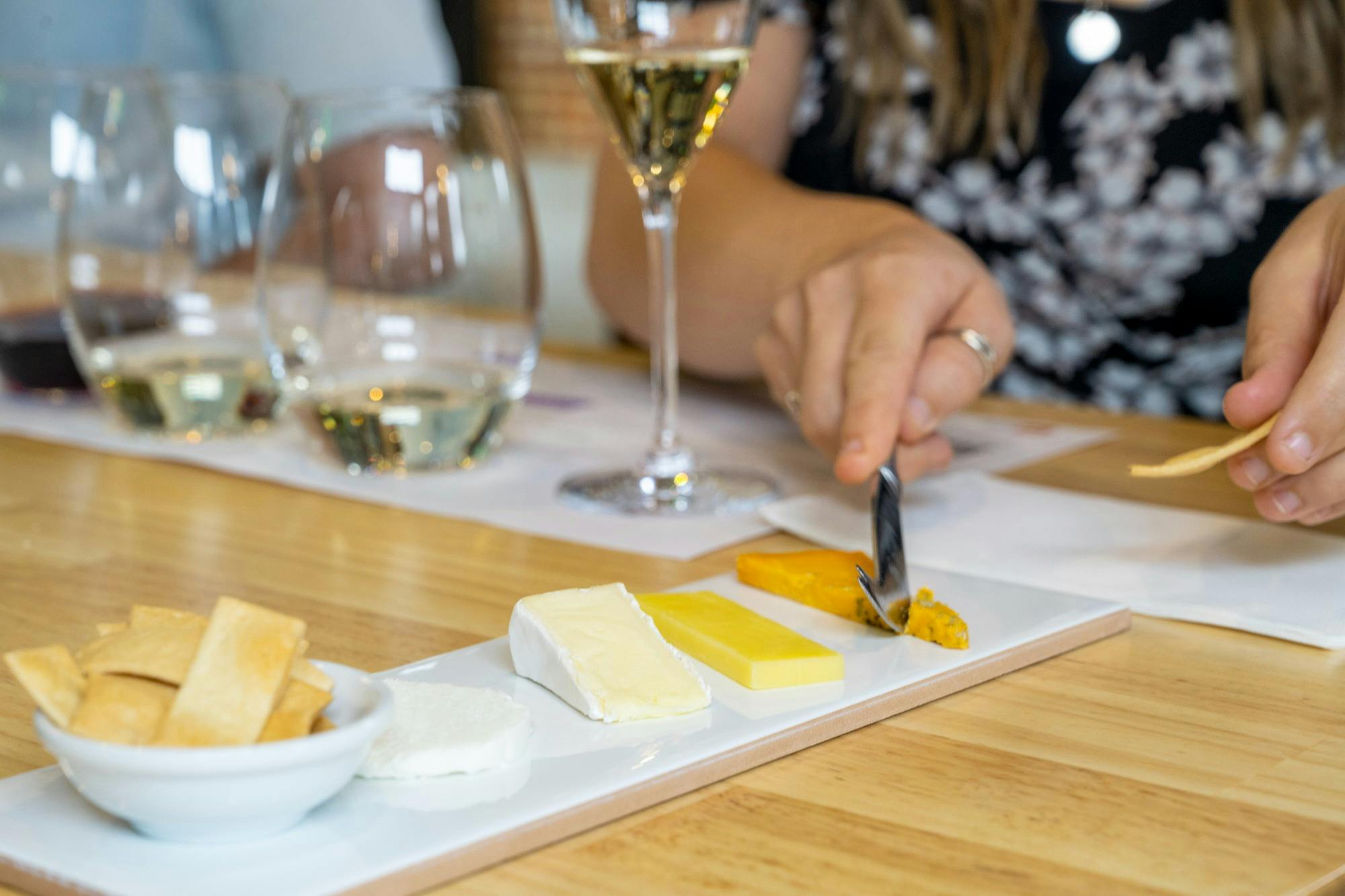 Cheese and Wine on a table for tasting