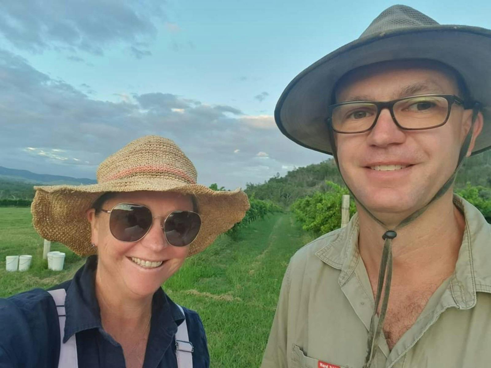 Brad and Stacey ready in the View Wine vineyard on the Granite Belt in Queensland Brad and Stacey ready in the View Wine vineyard on the Granite Belt in Queensland