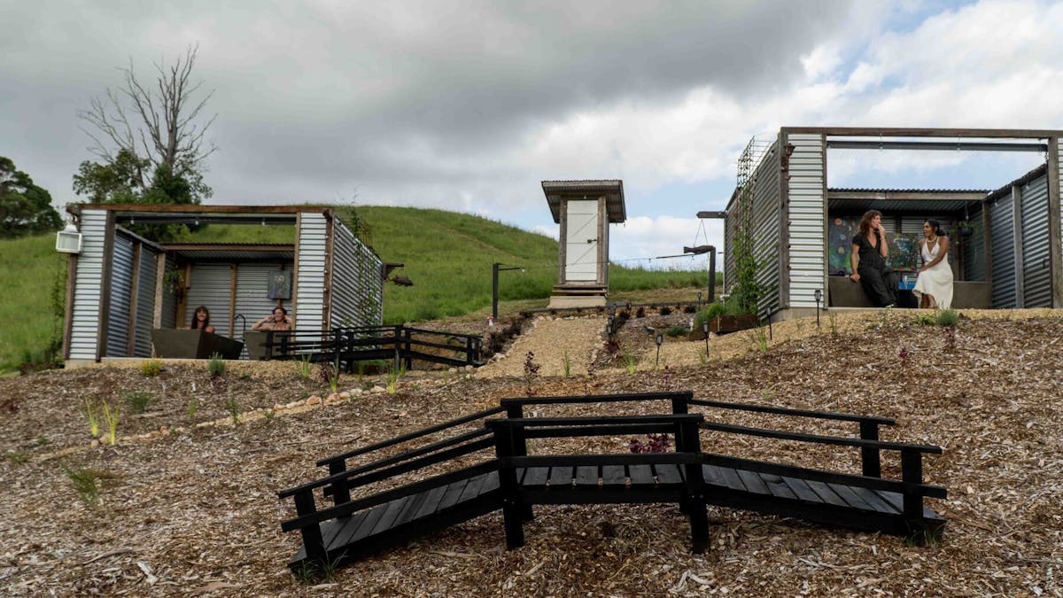 The Bathhouses were designed with a rustic aesthetic using recycled materials.