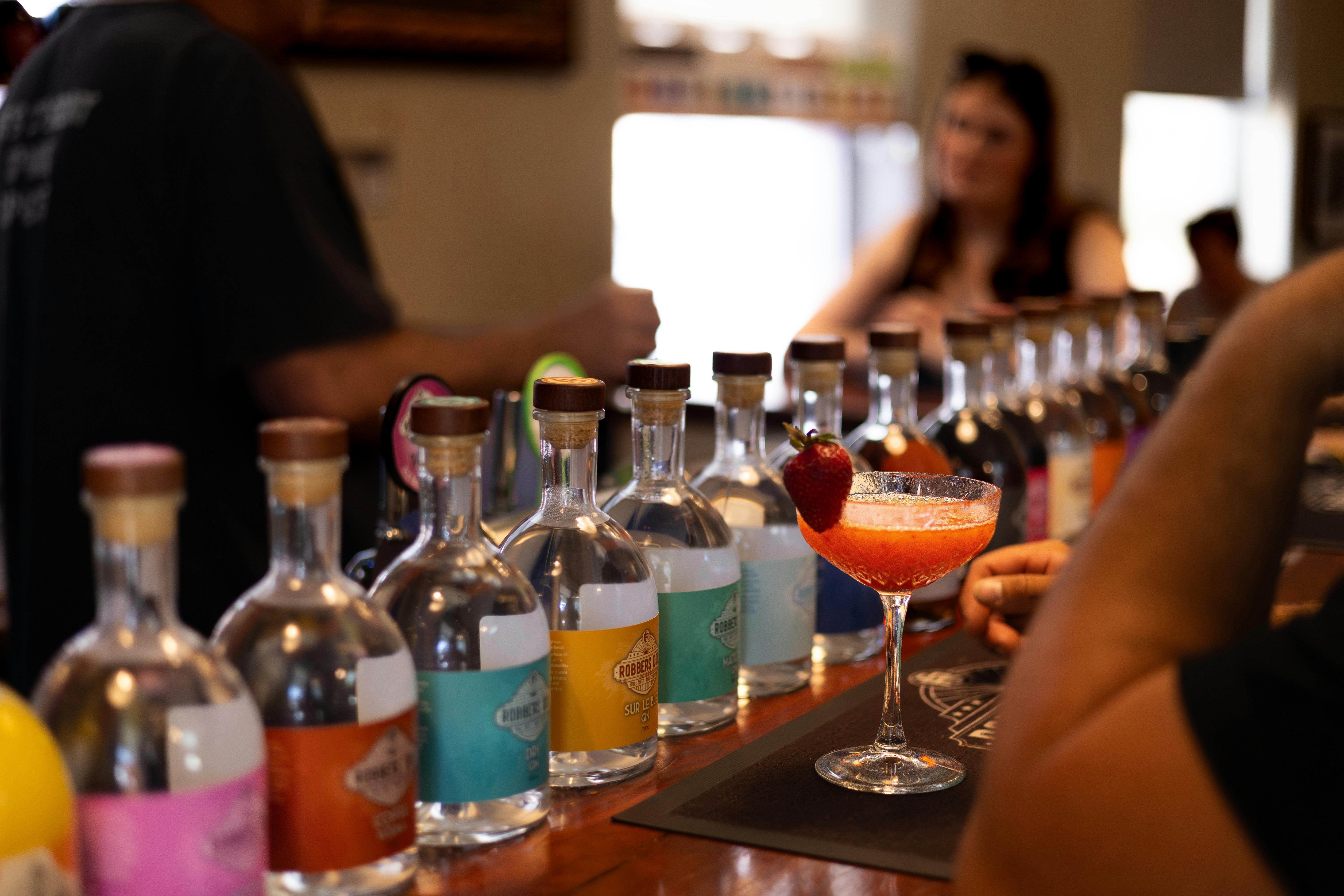 Explore a wide range of Robbers Dog handcrafted spirits available for tasting right at the bar top