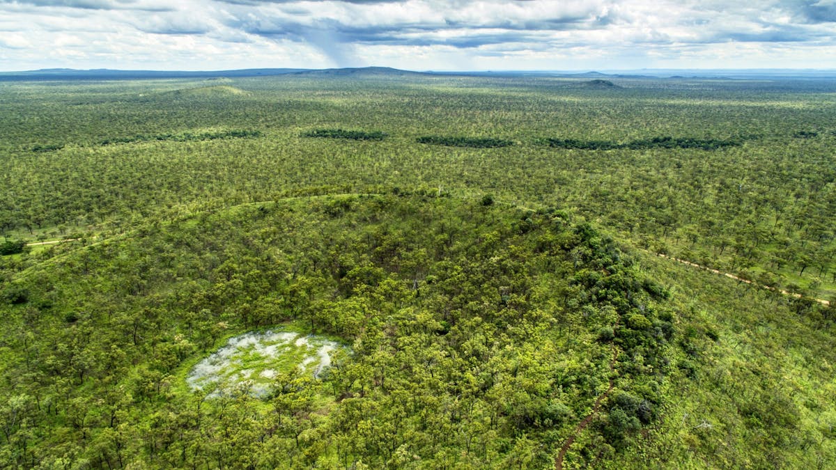 Aerial view of the Kalkani Crater.