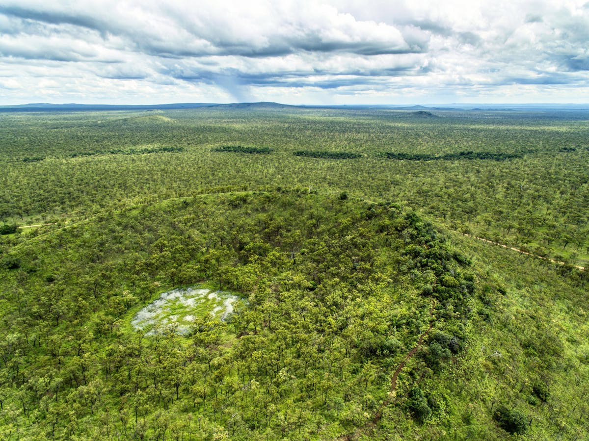 Aerial view of the Kalkani Crater.