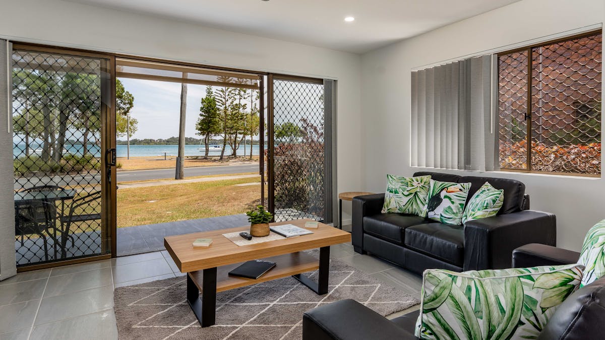 Lounge overlooking water