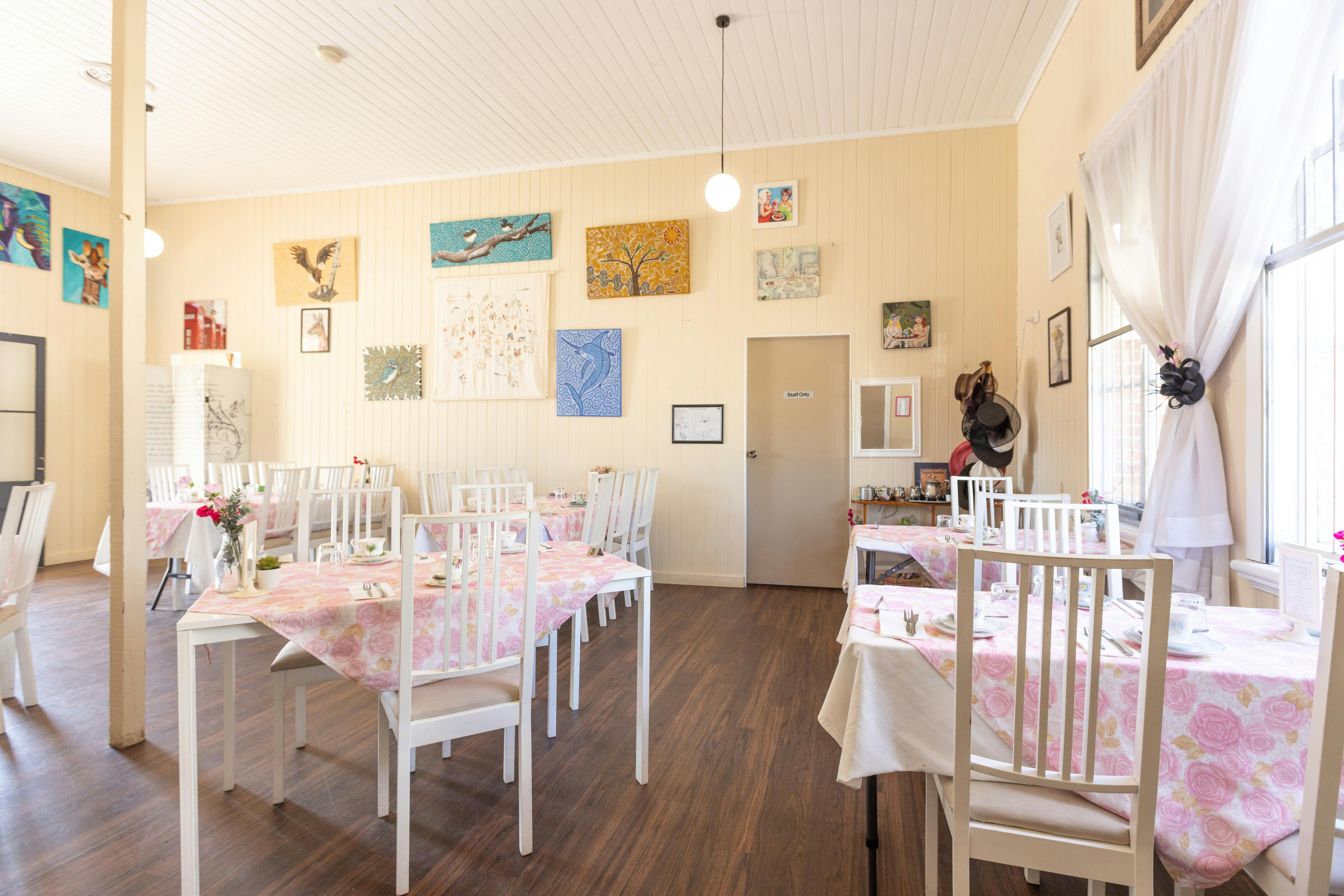 Cottage interior set for high tea