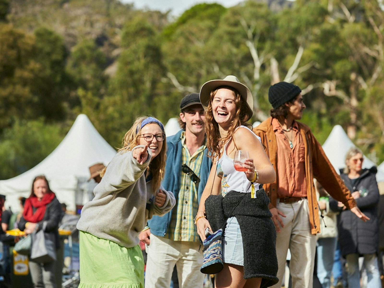 Two ladies and two men having a good time at the Grampians Grape Escape festival