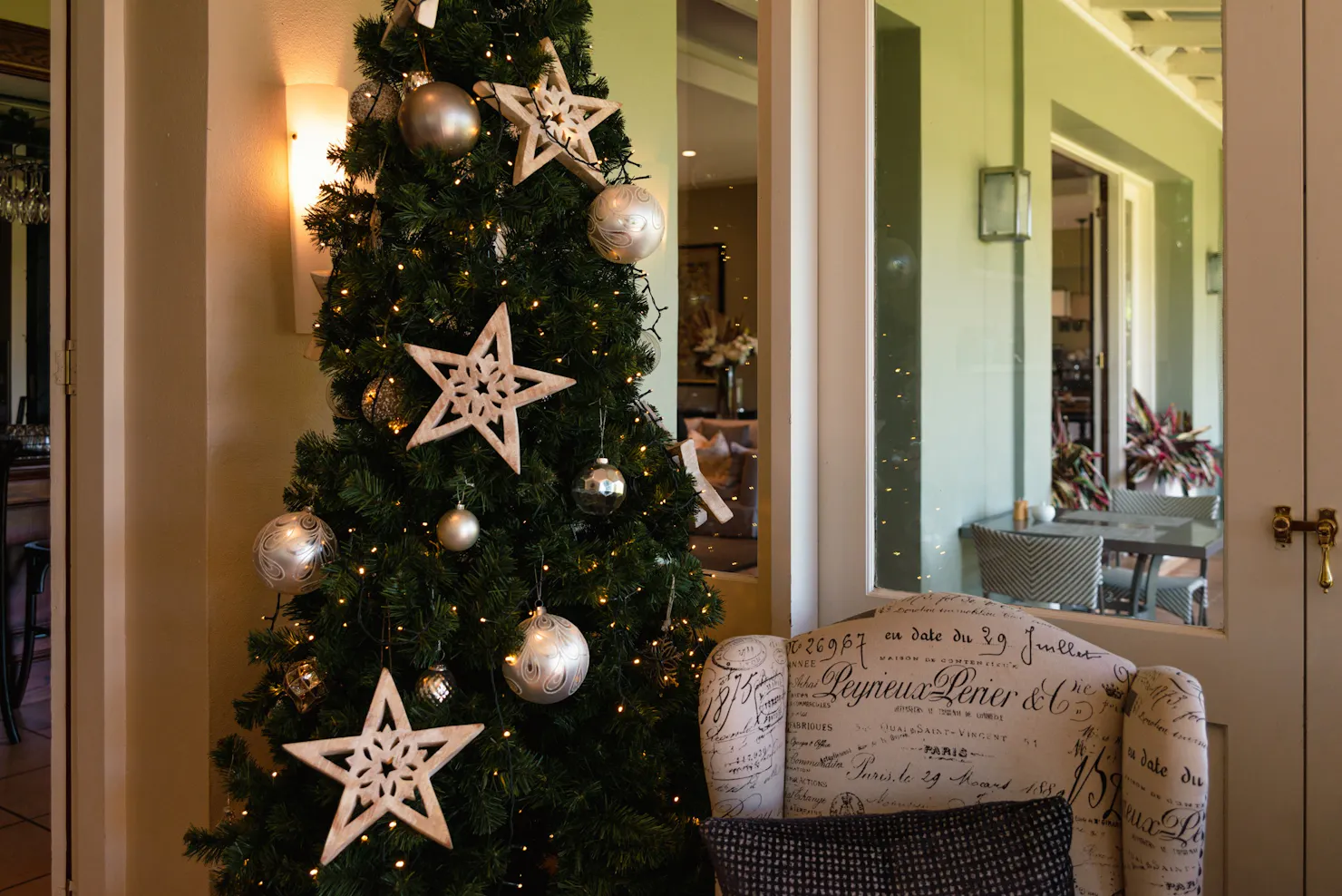 A decorated Christmas tree at The Long Apron