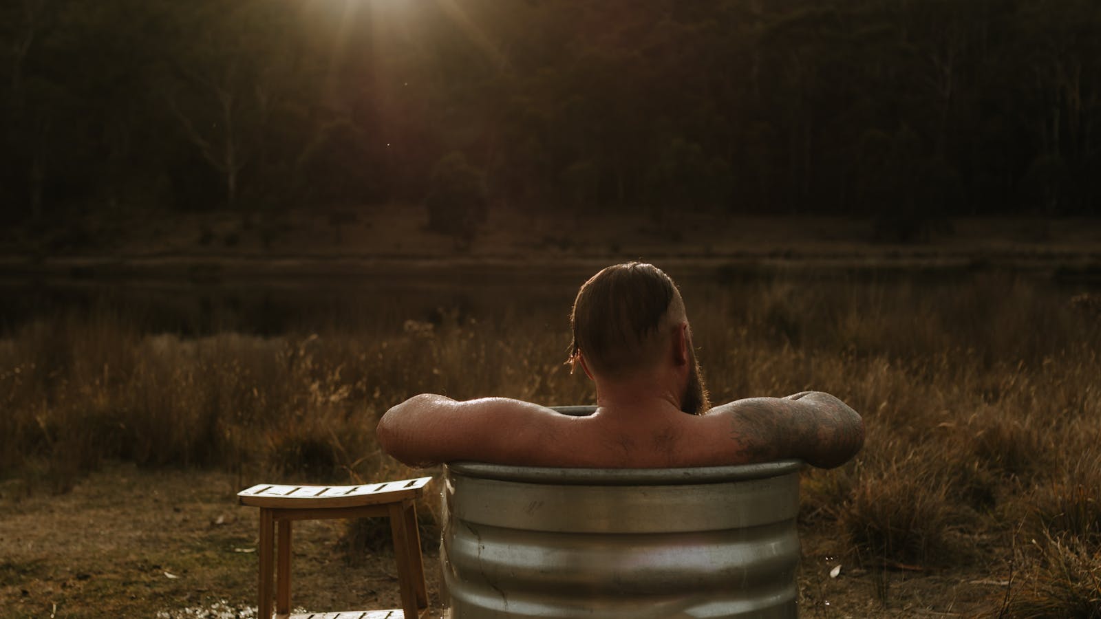 A moment of rest and cold immersion in the heart of the Tasmanian wilderness.
