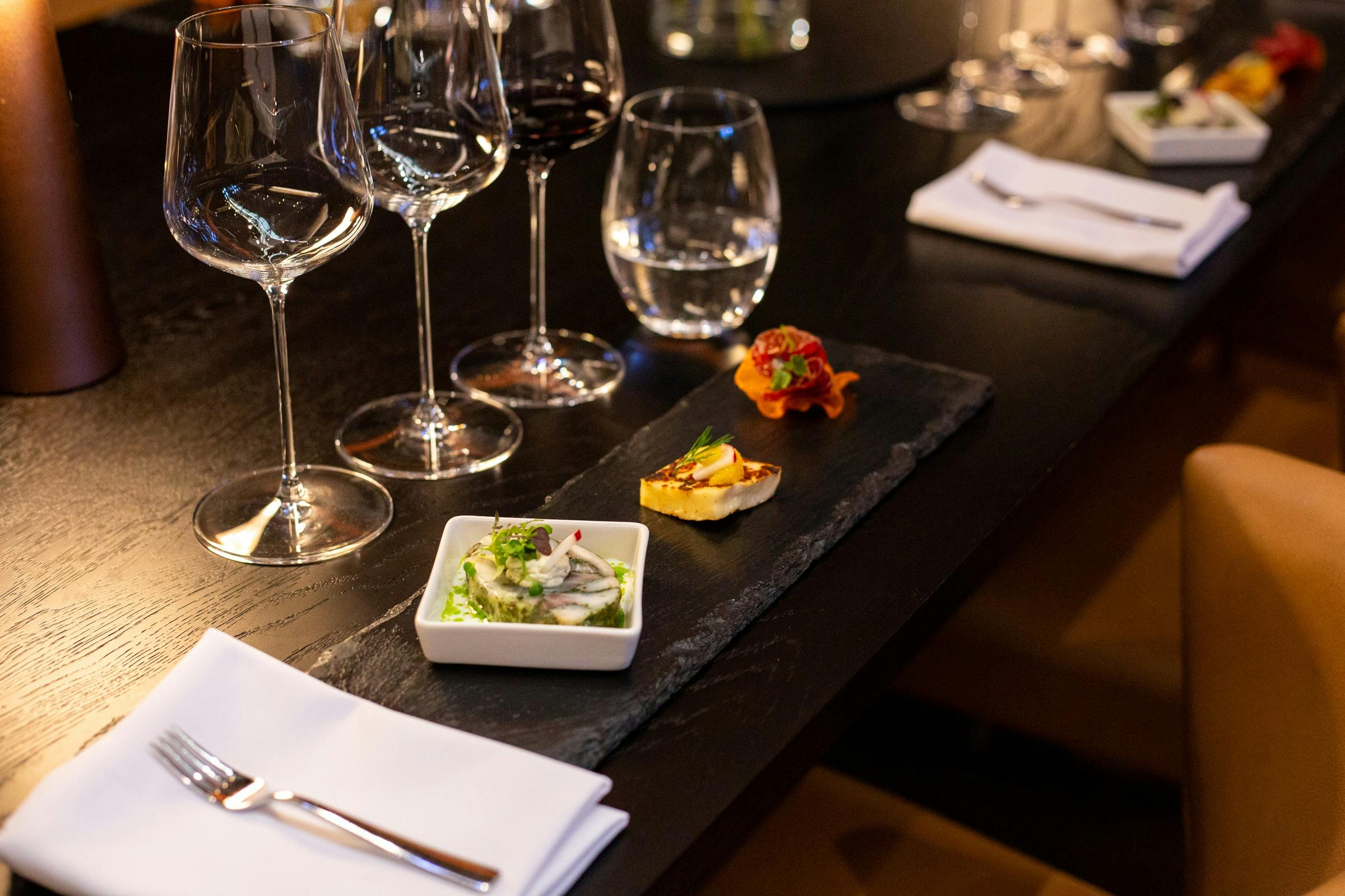 canapes and wine setting
