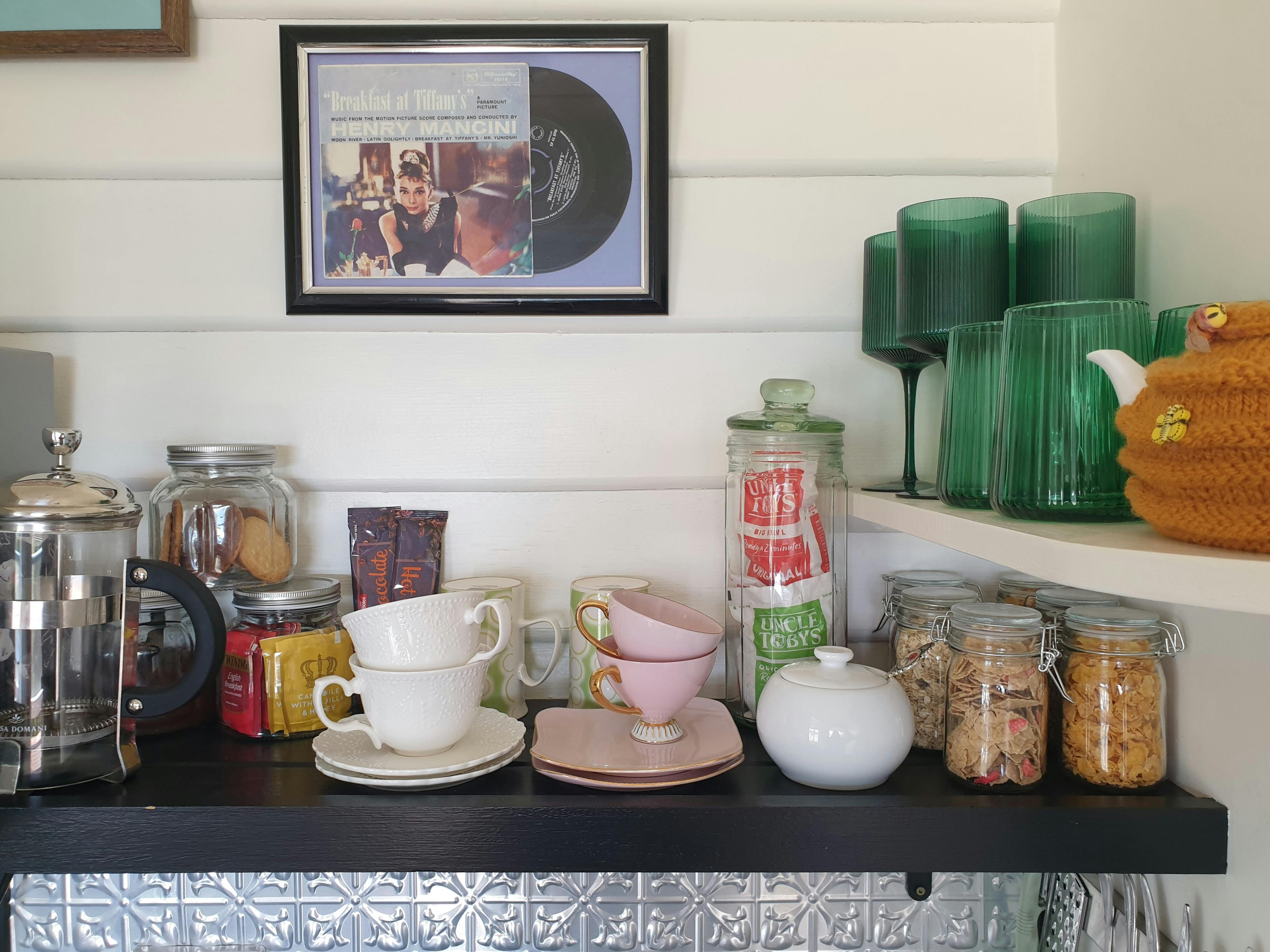 Kitchenette shelf with provisions