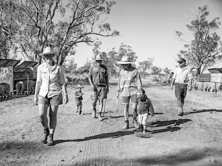 Local family of farmers and children who work and host guests at Gilgooma farm stay and farm tours