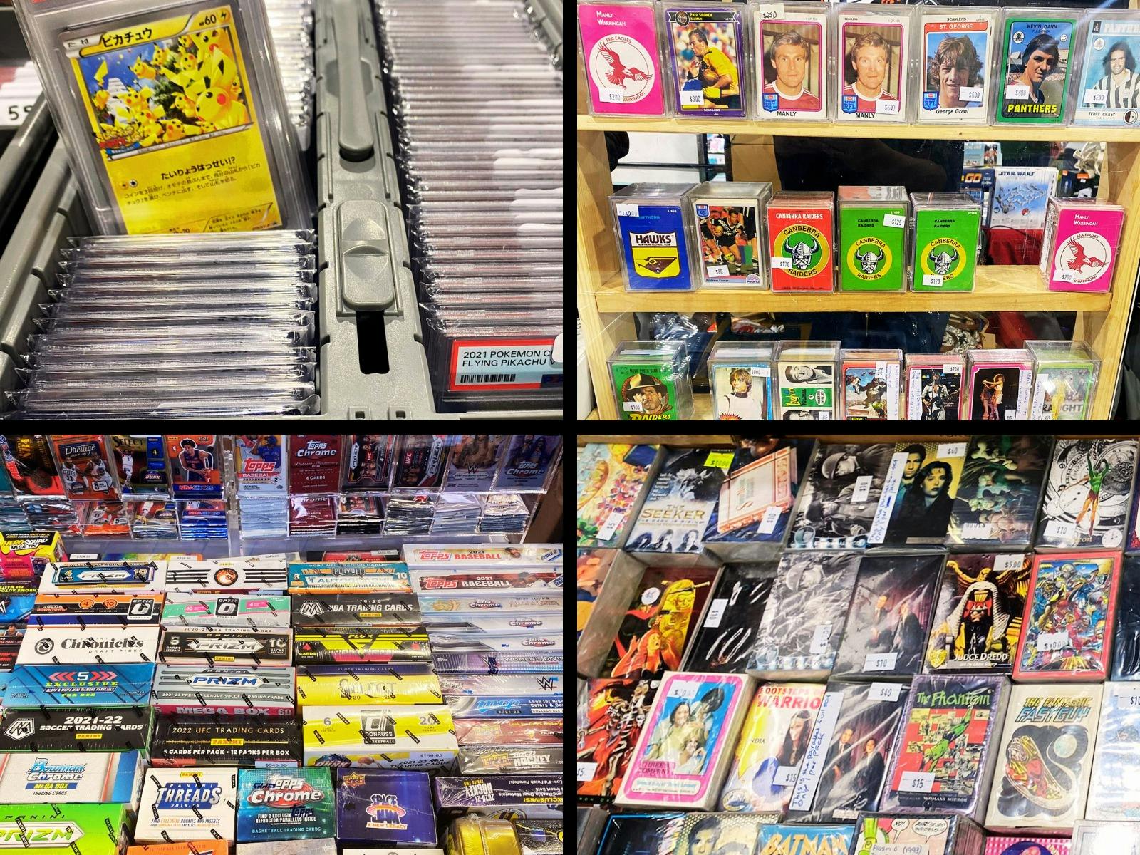 Pokemon, vintage sports and boxed trading cards.