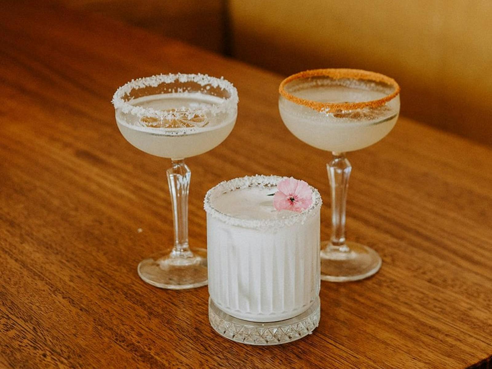 3 margaritas on a timber table