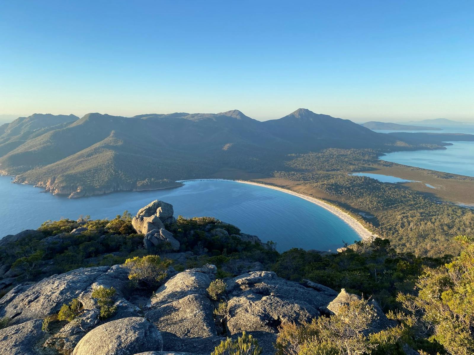 View of Wineglass Bay from top of Mt Amos