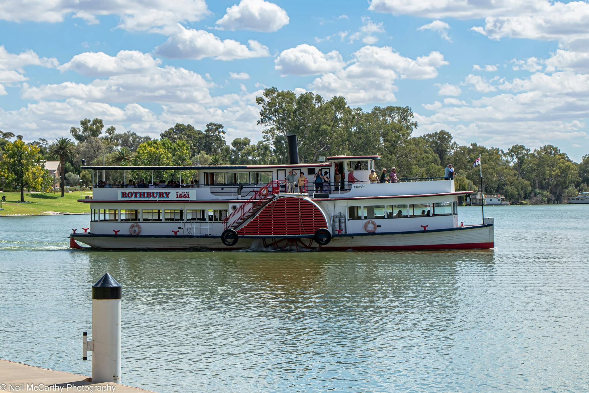 Paddle Vessel Rothbury heading upstream towards the George Chaffey Bridge
