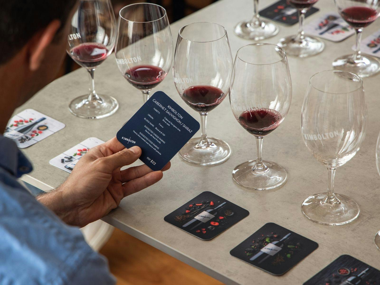 Seated red wine tasting with visual tasting cards