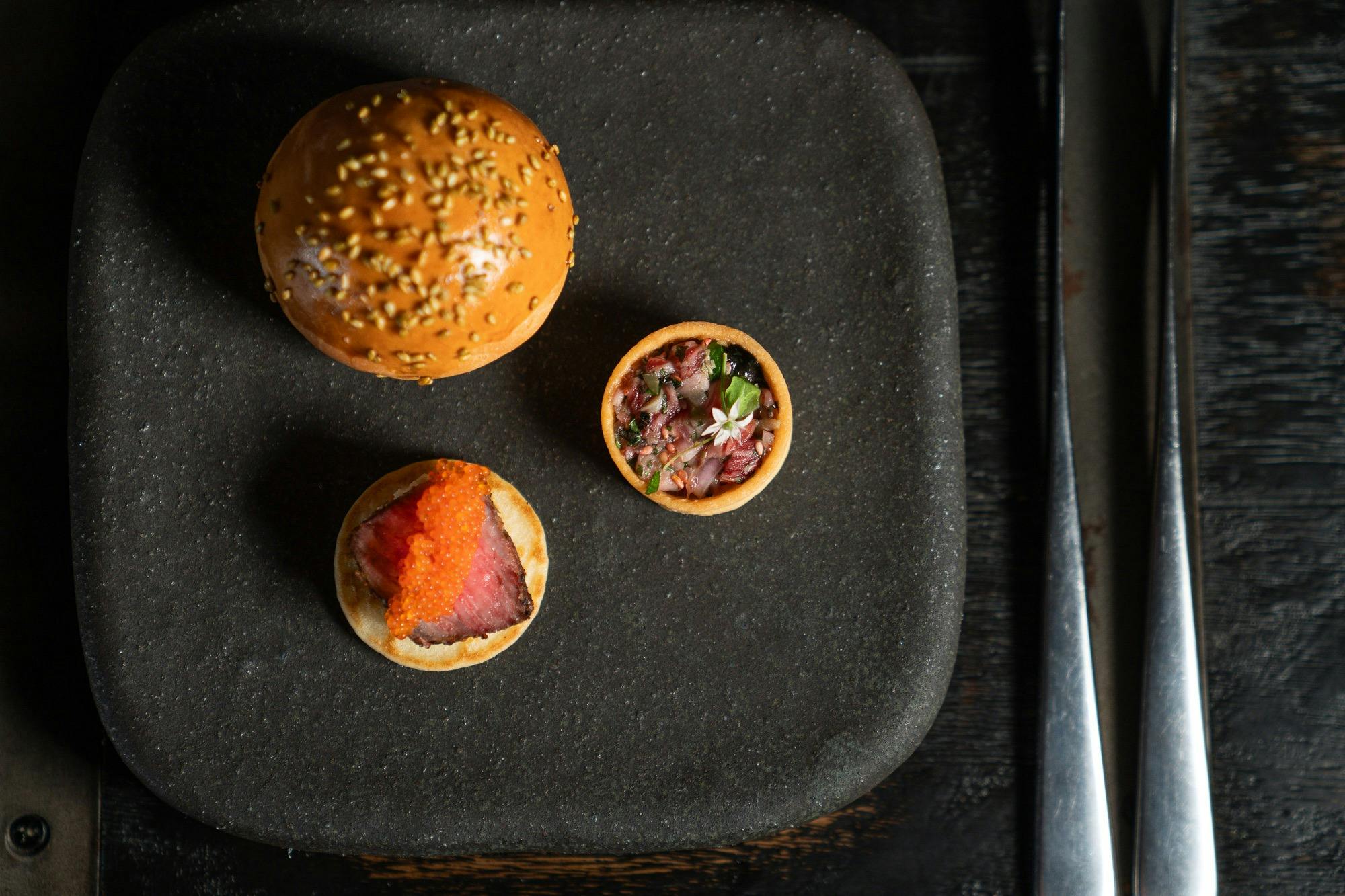 Three small courses from a Mayura Wagyu Steakhouse tasting menu