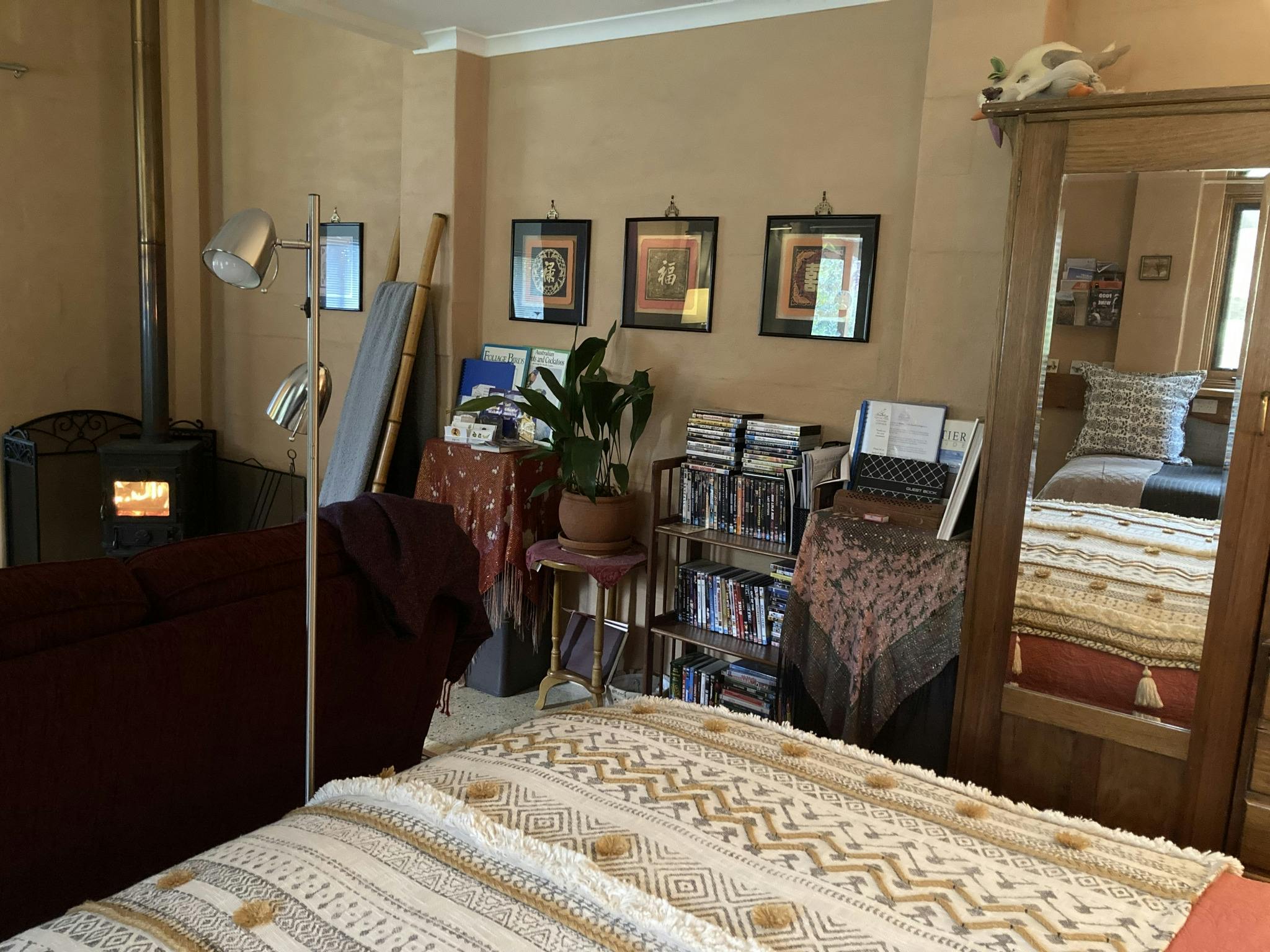 Studio-style accommodation - cosy wood-fired heater