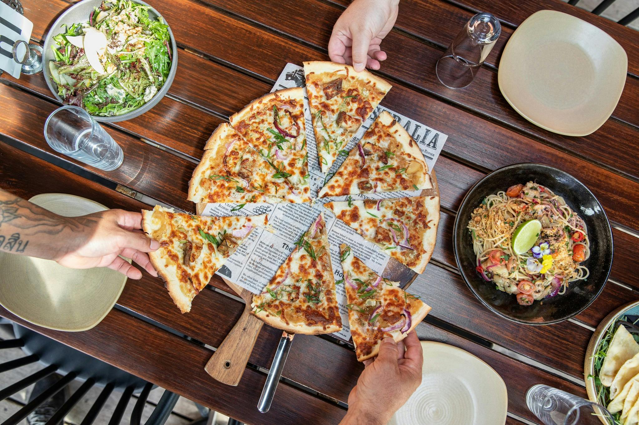 Pizza, pasta & wine. A big, bold and beautiful meal at a top rated restaurant