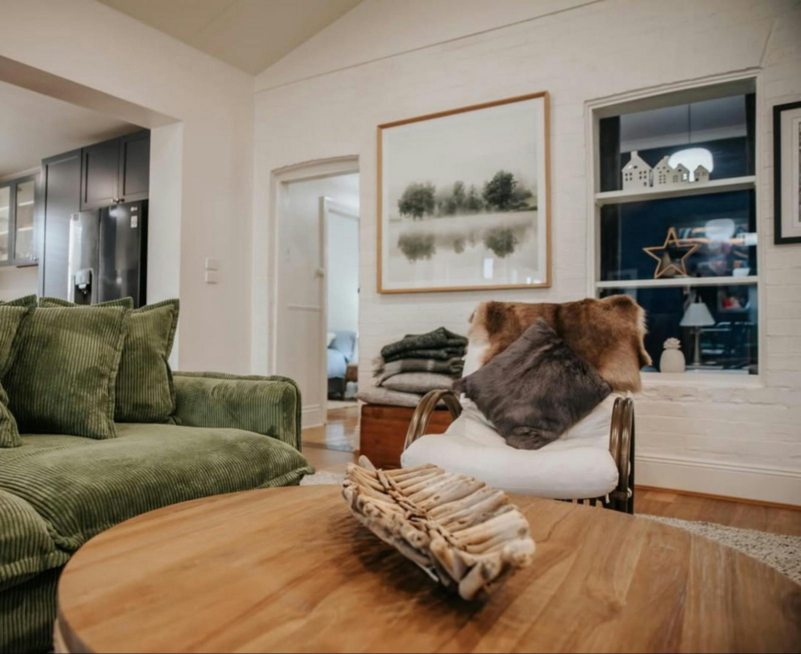 Living room with olive lounge