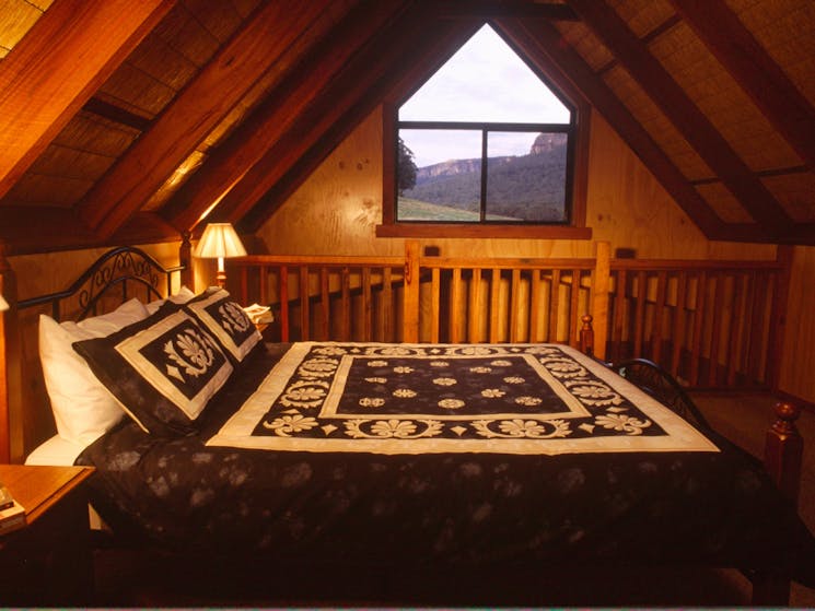 Romantic loft bedroom with views