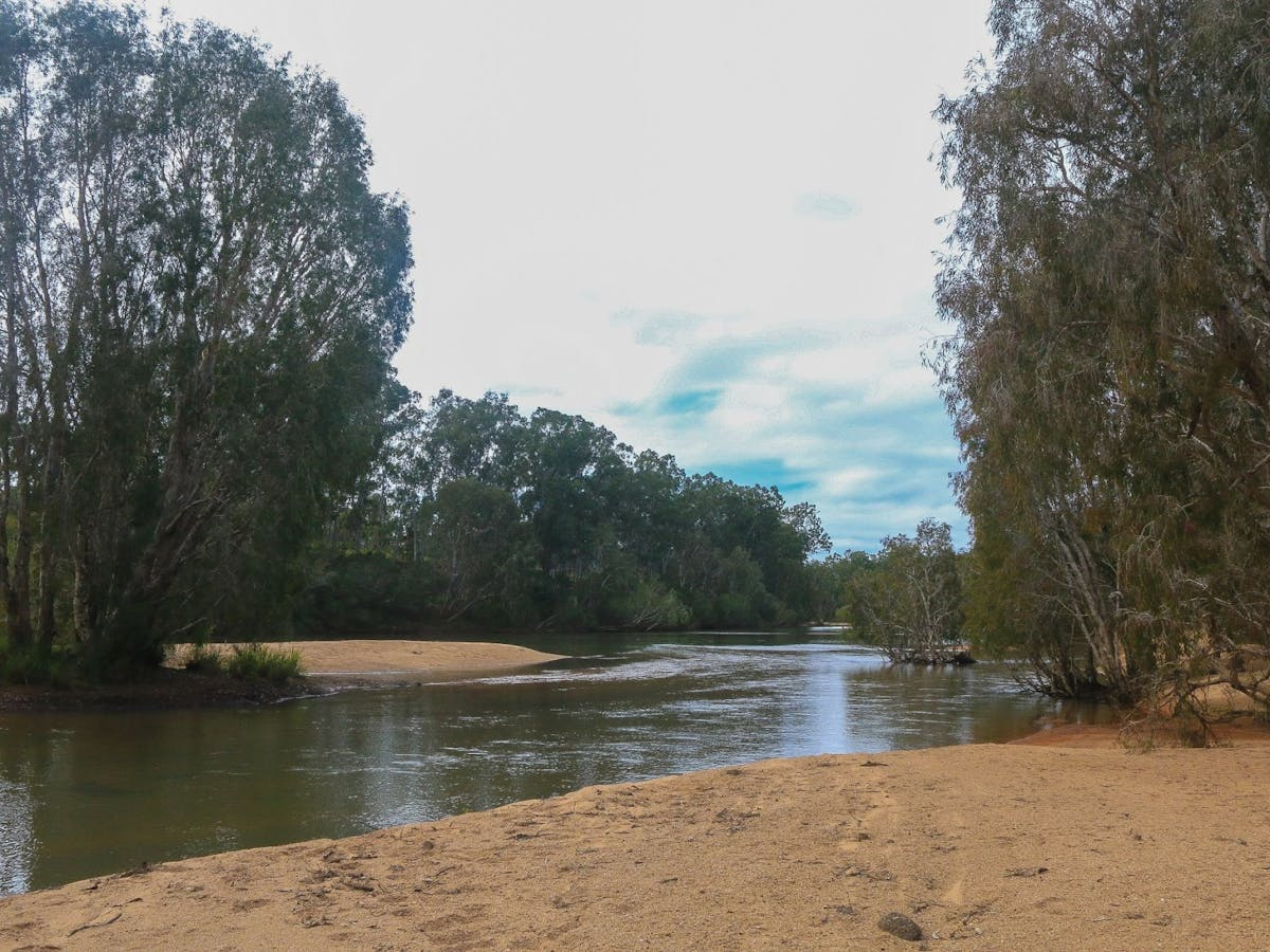 River with sandy and forested banks.