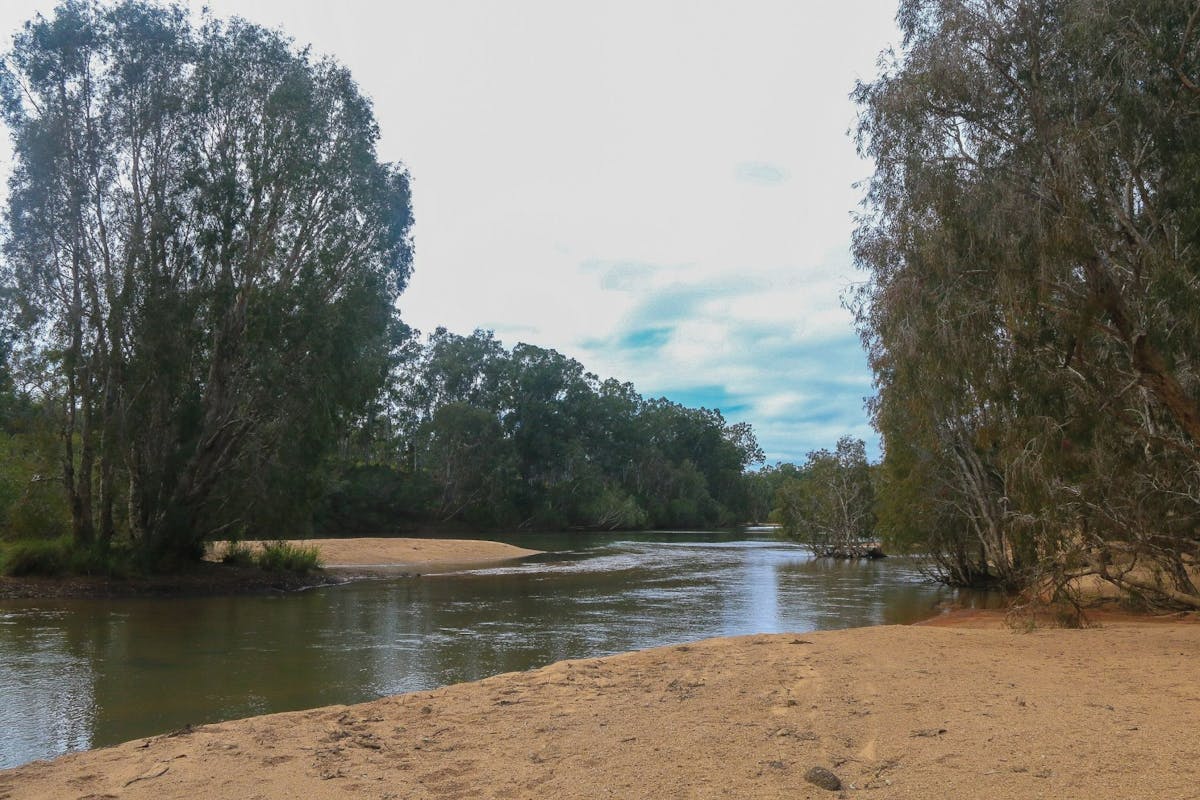 River with sandy and forested banks.