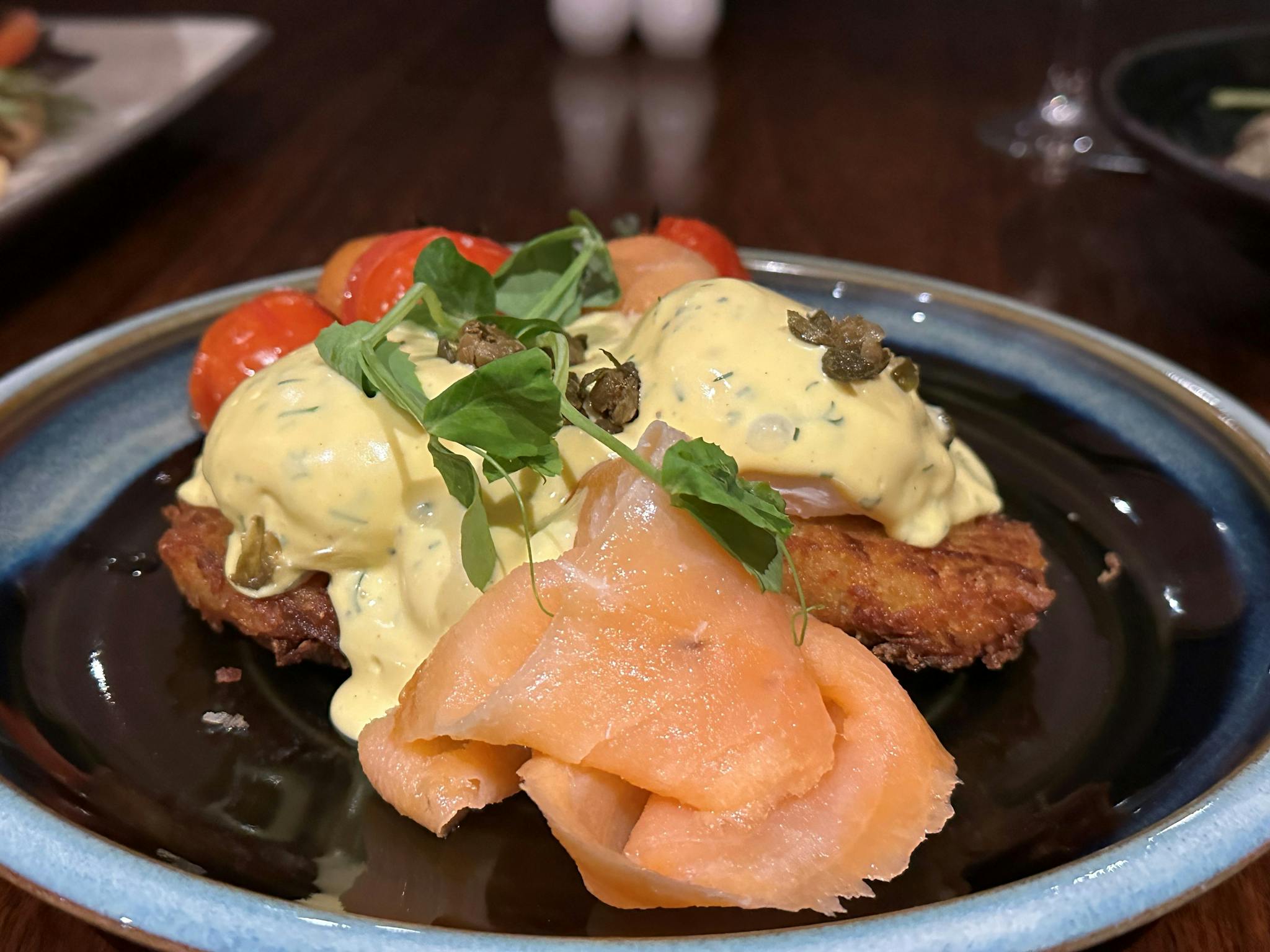 The Oak View Restaurant - smoked salmon, eggs hash browns