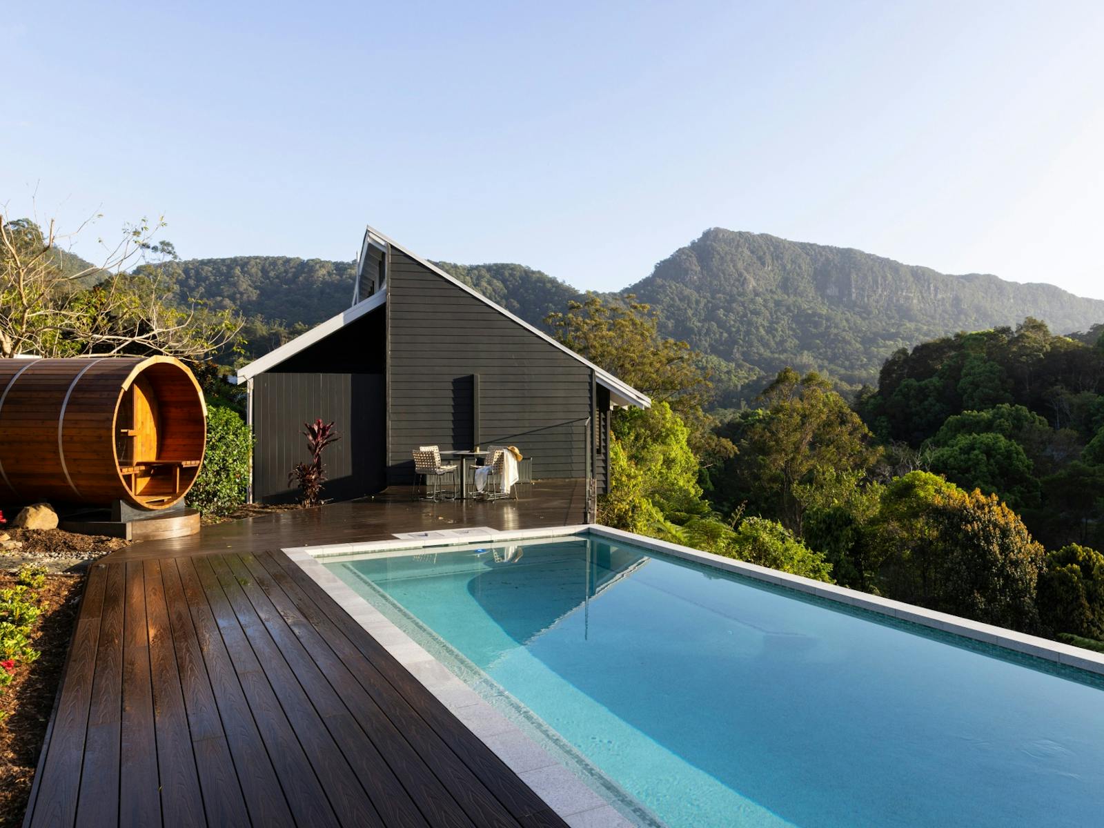 View of infinity pool and sauna overlooking Currumbin Valley View of infinity pool and sauna overlooking Currumbin Valley