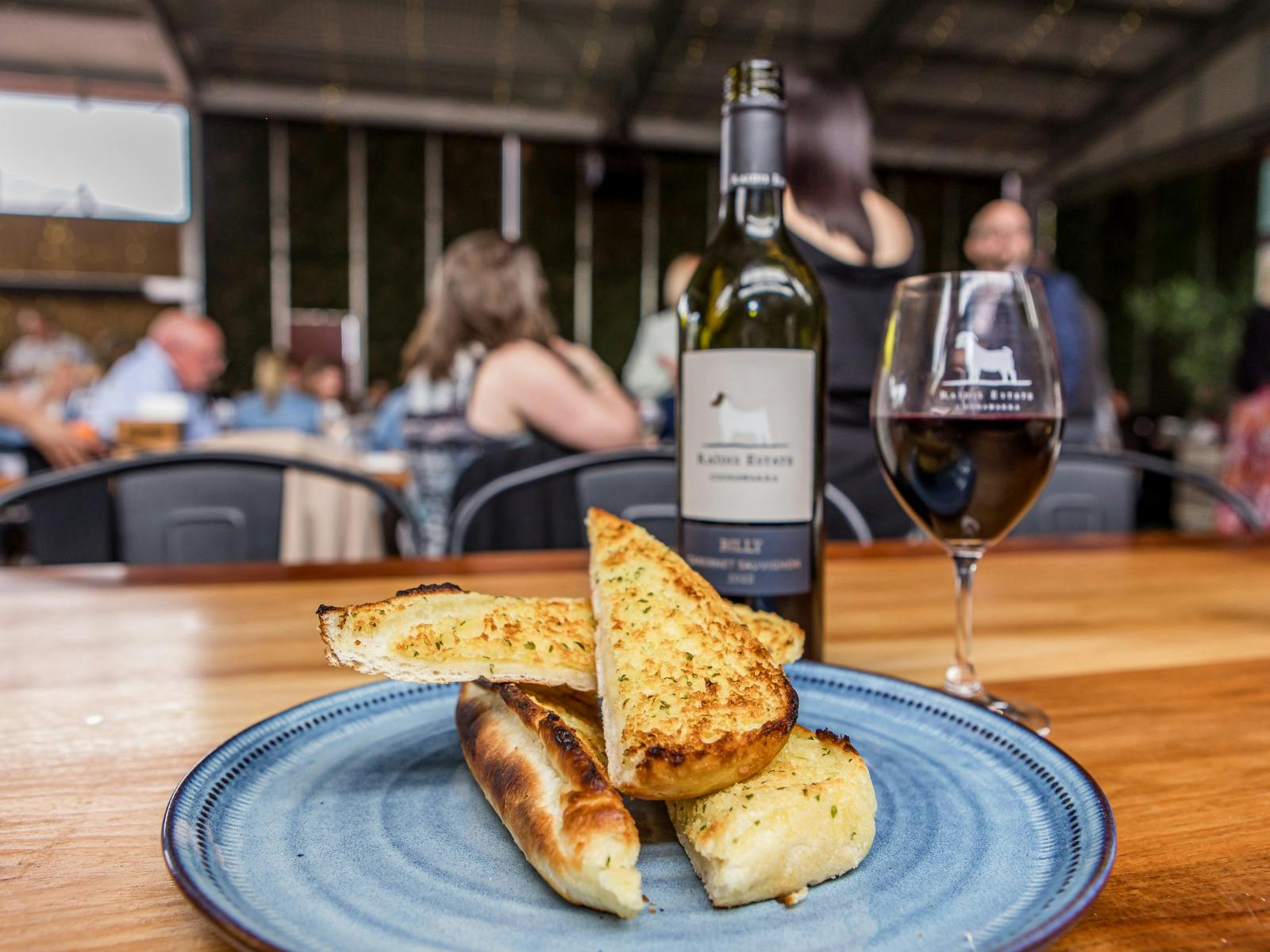 garlic bread and wine