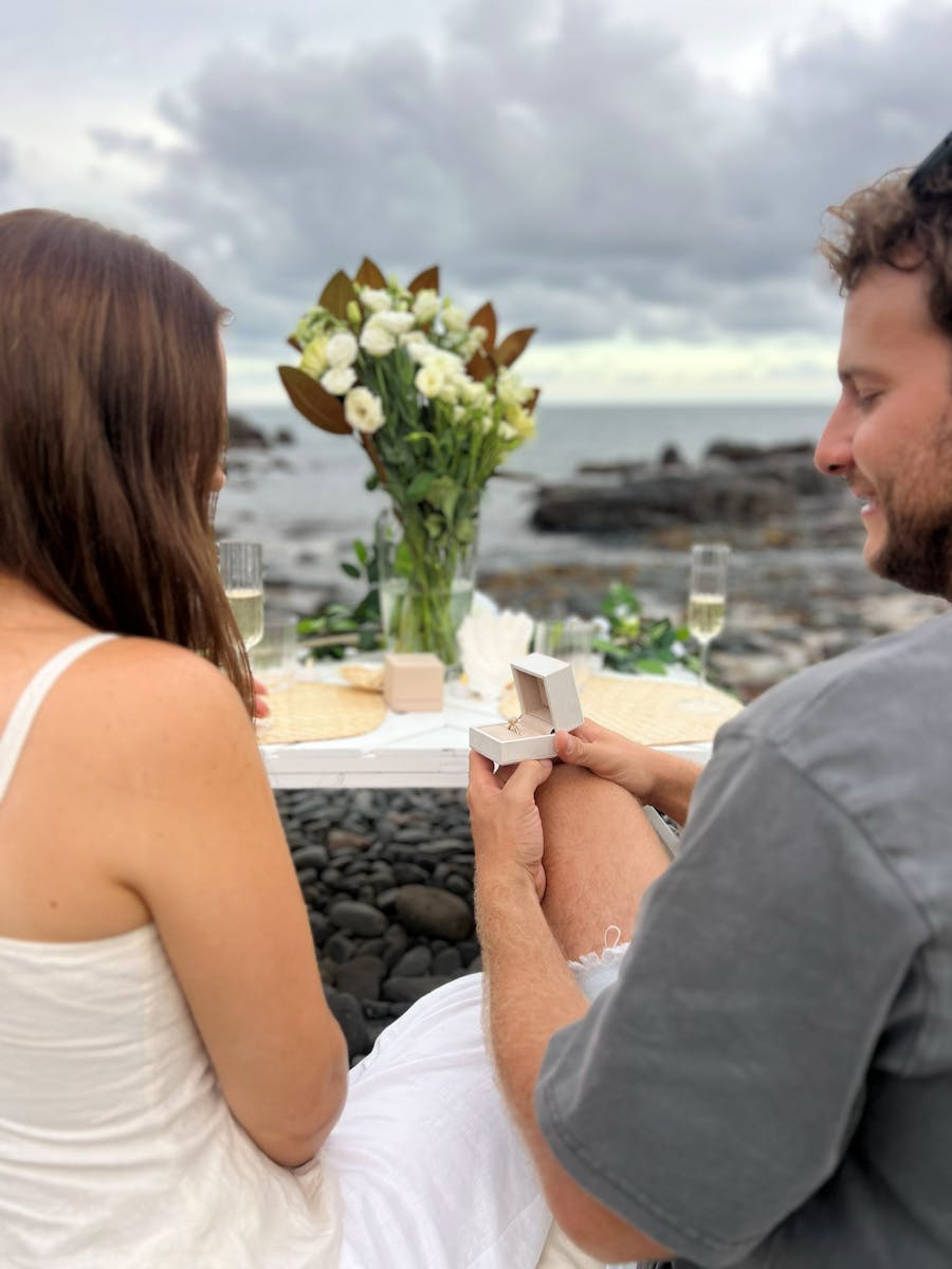 Engagement, proposal, art event, romantic date