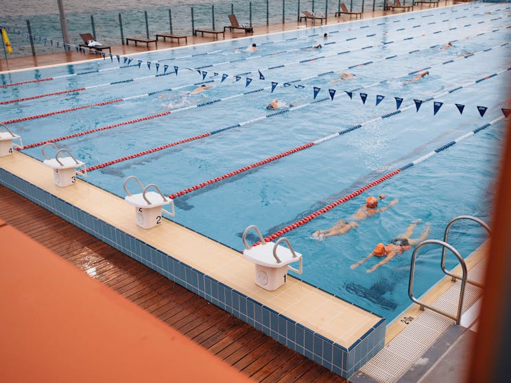 People swimming laps at Andrew Boy Charlton Pool in Sydney