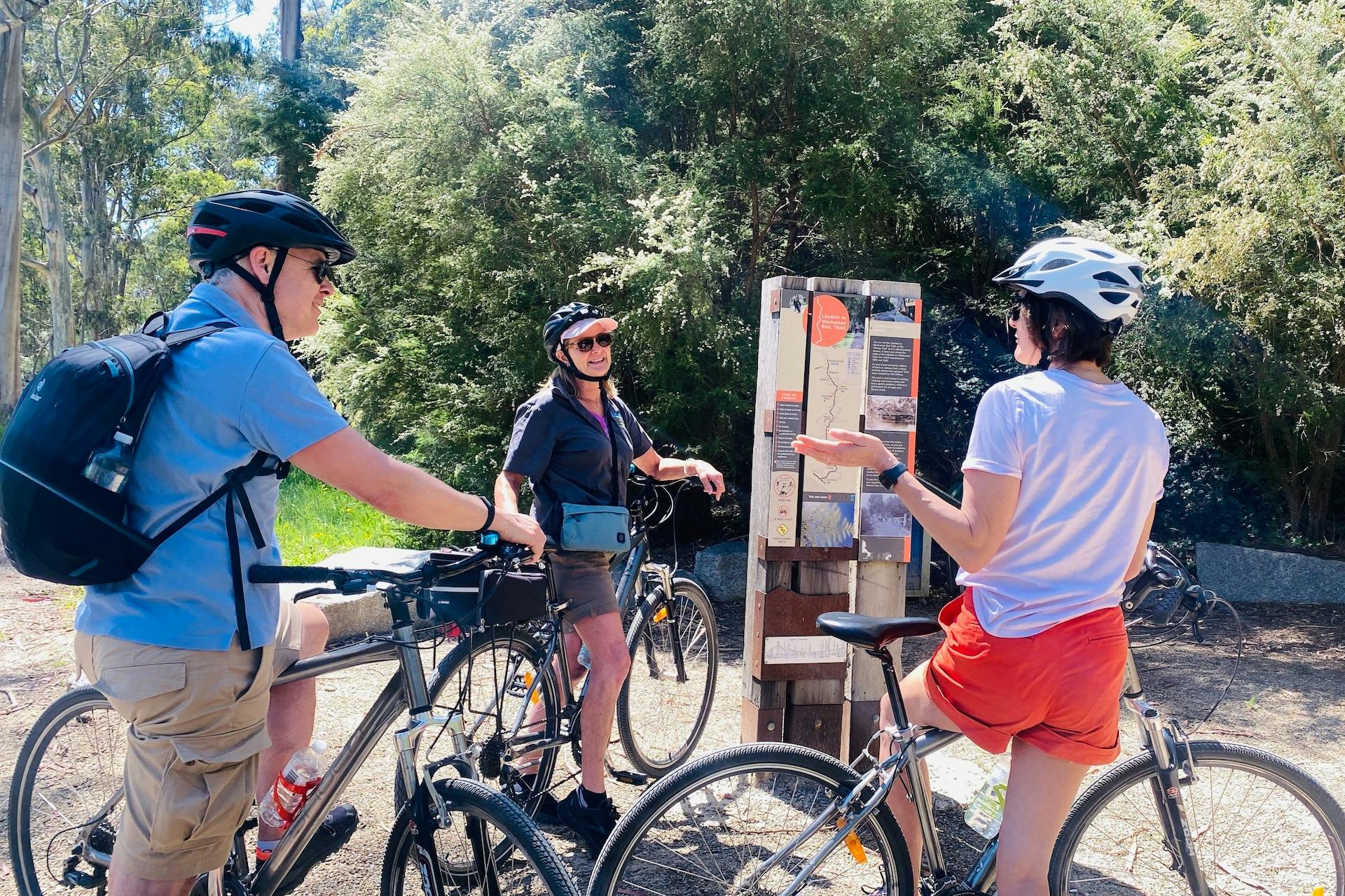 Pedal along the scenic Warburton Rail Trail, winding through vineyards and farmland.