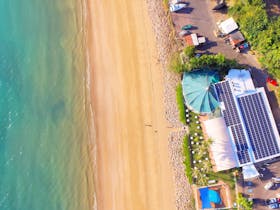 Arial view of the Darwin Trailer Boat Club overlooking the beach.