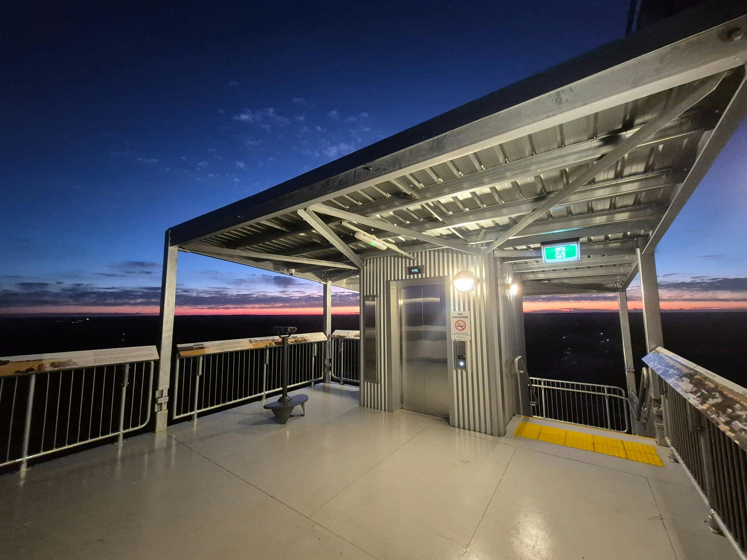Rainbow Silo viewing platform at sunrise