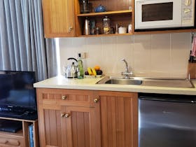 Kitchenette with microwave hotplate and electric fry pan