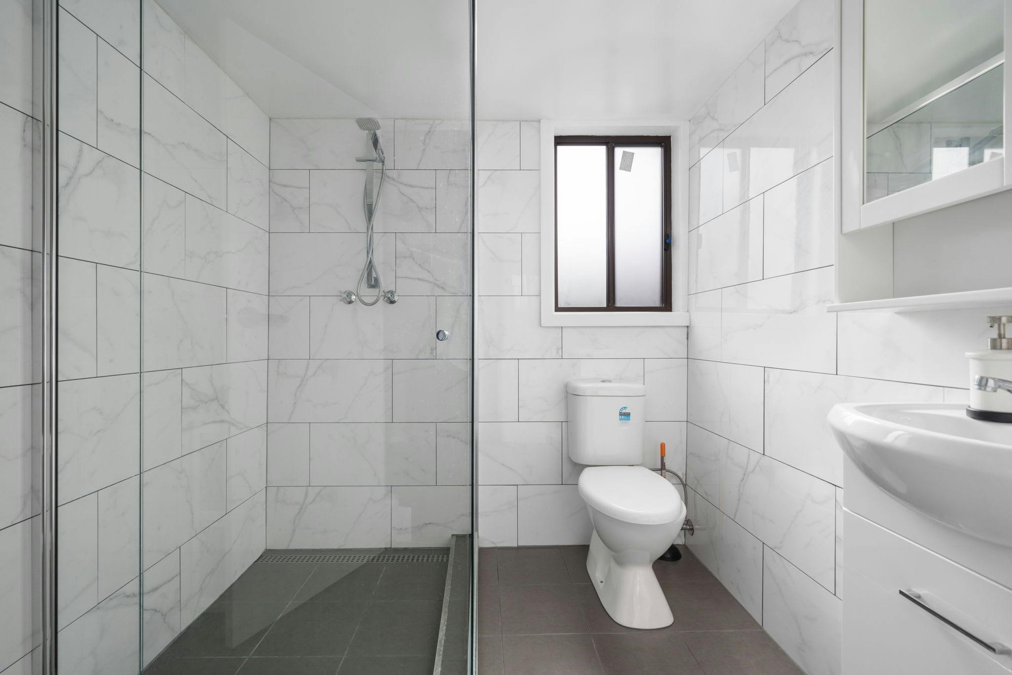 Shower, toilet and vanity