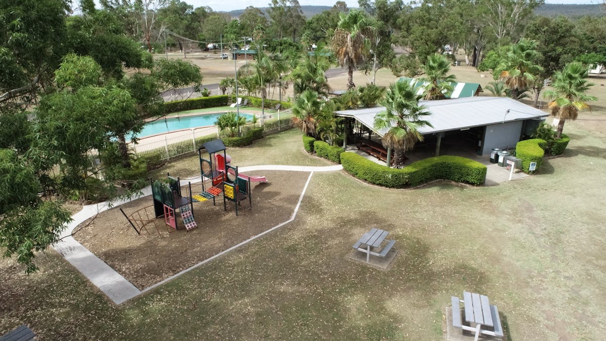 Swimming Pool, playground and camp kitchen