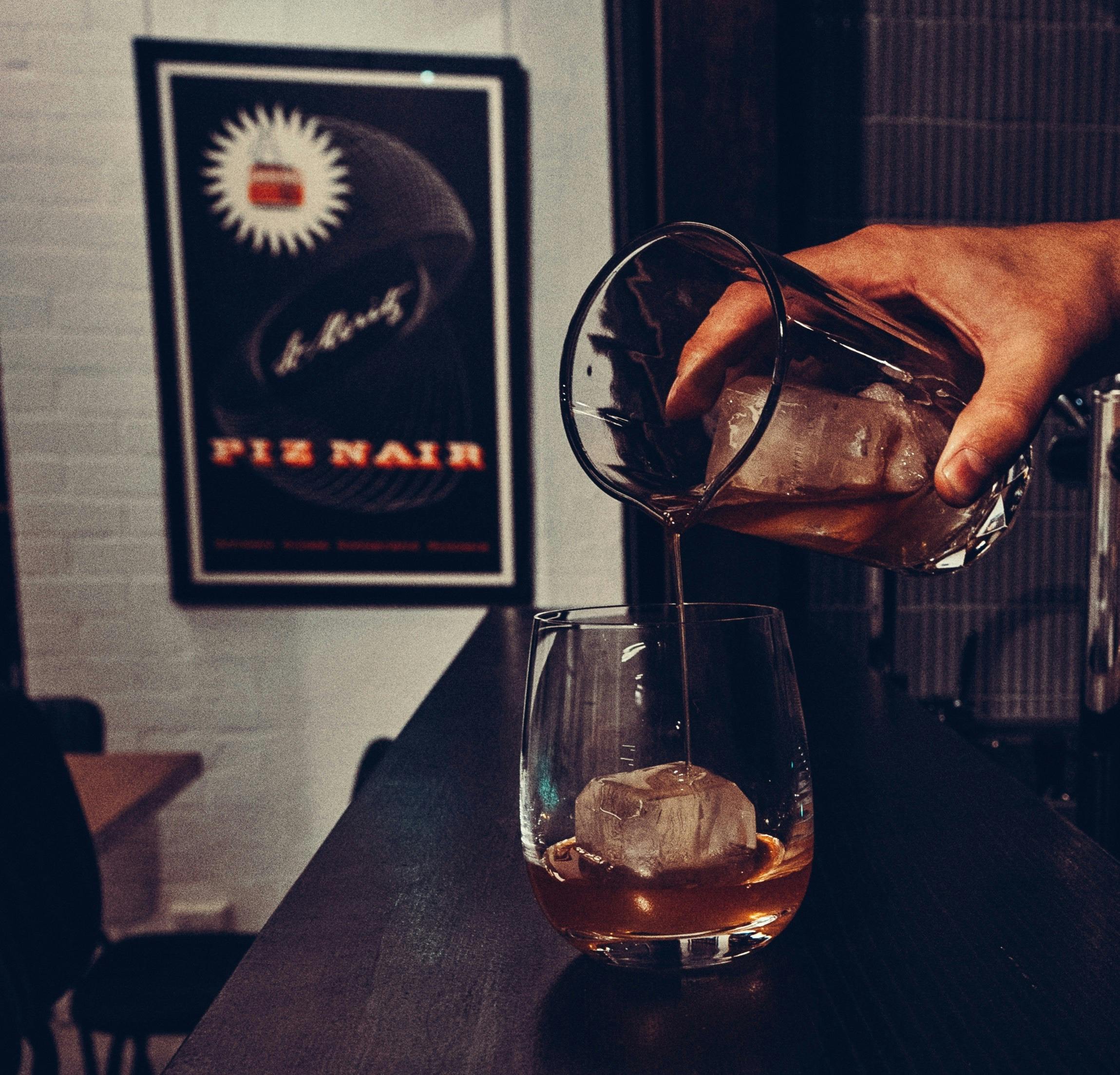 A Brix Distillery Rum Old Fashioned, being made in house by Saxon.