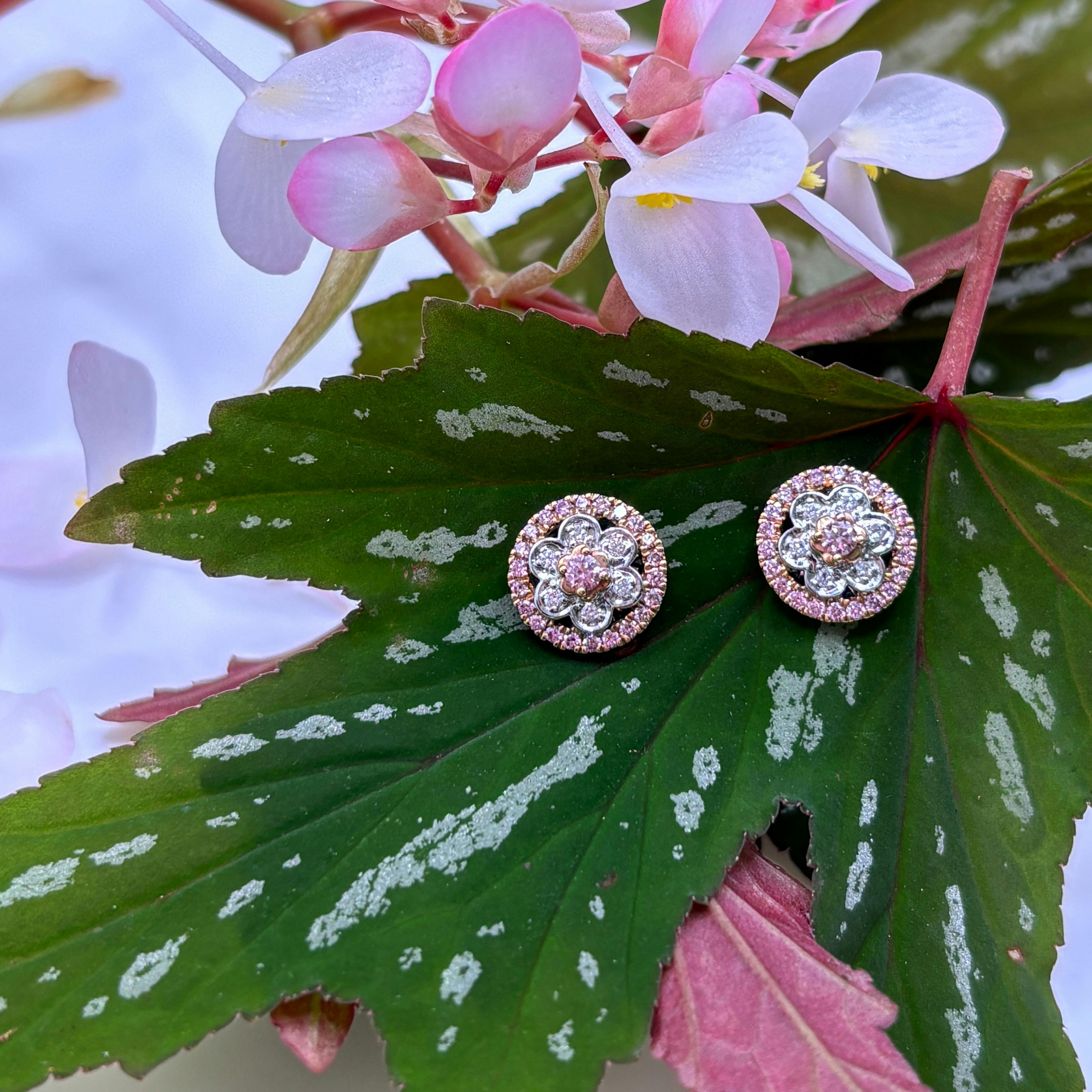 Pink Diamond Flower stud earrings