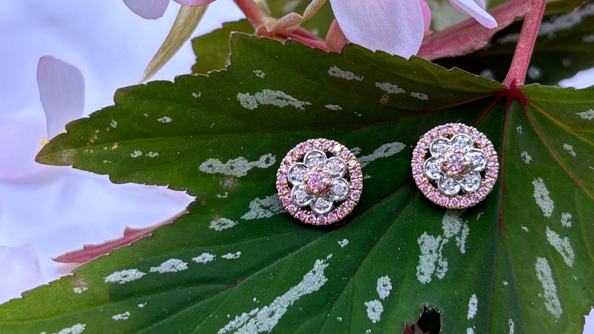 Pink Diamond Flower stud earrings