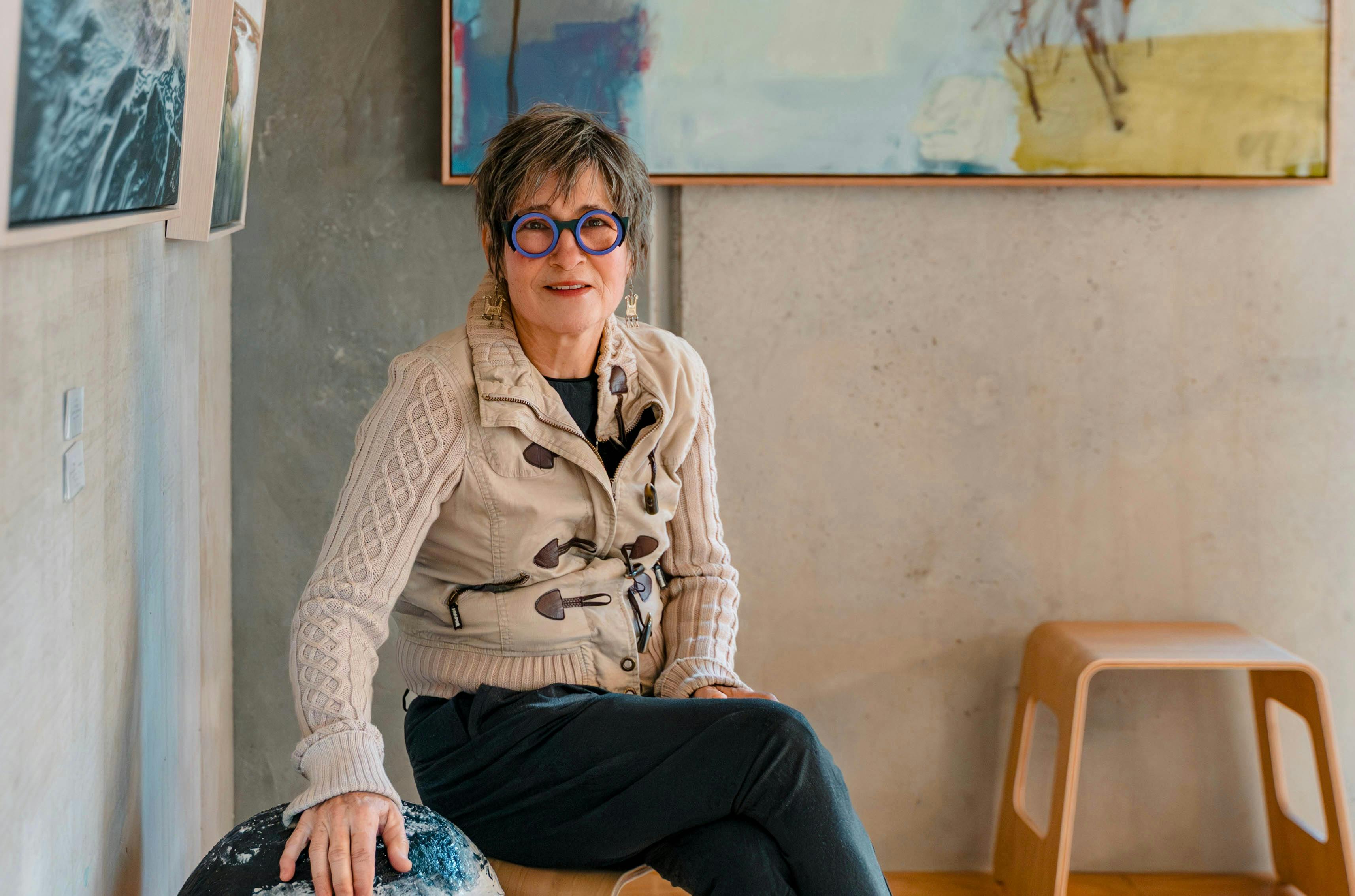 Photo of a Bellarine Arts Trail artist Chris Hawke in her studio.