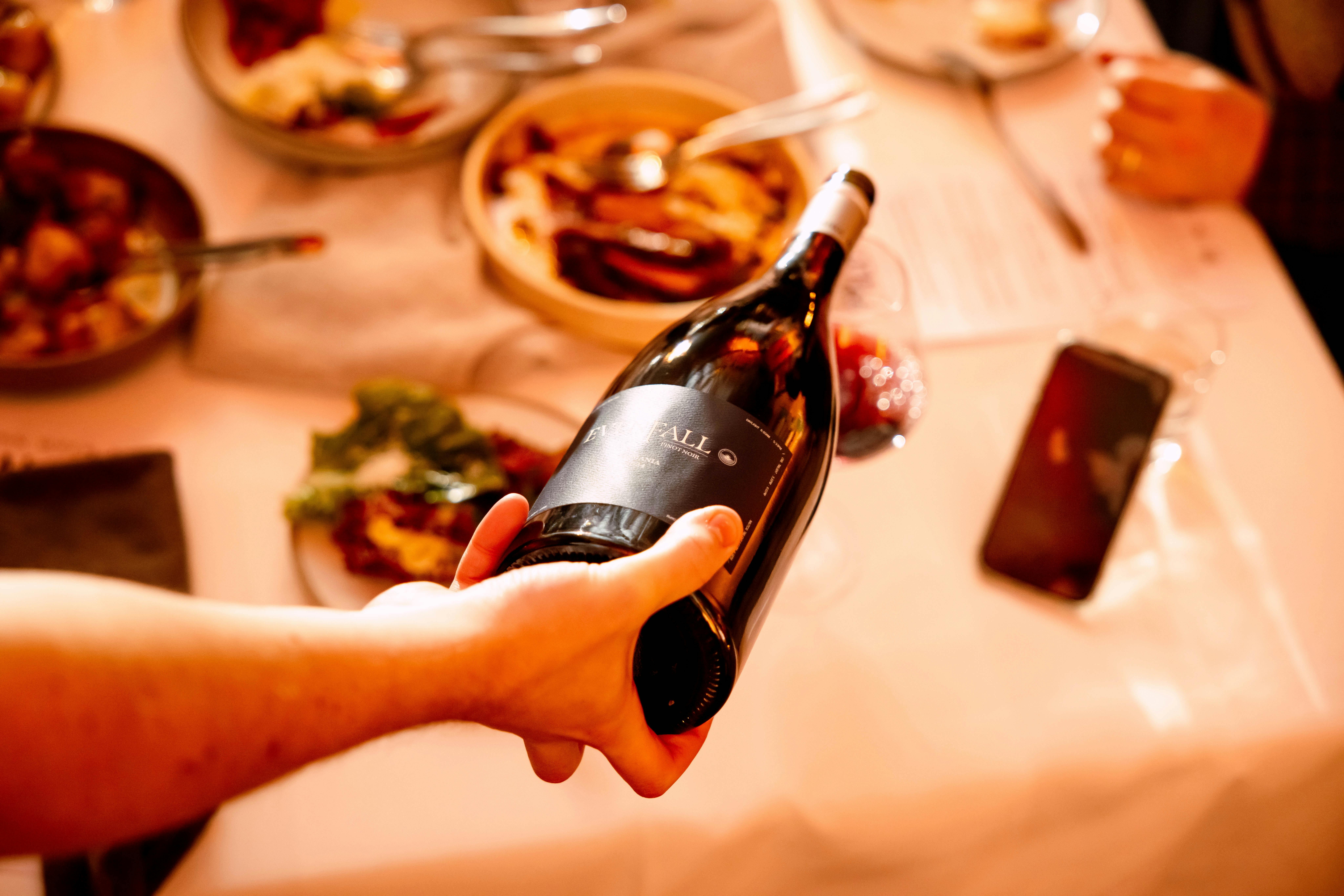 Pouring 2024 Evenfall Magnum Pinot Noir at Palette Exhibition & Wine dinner at Evenfall Estate