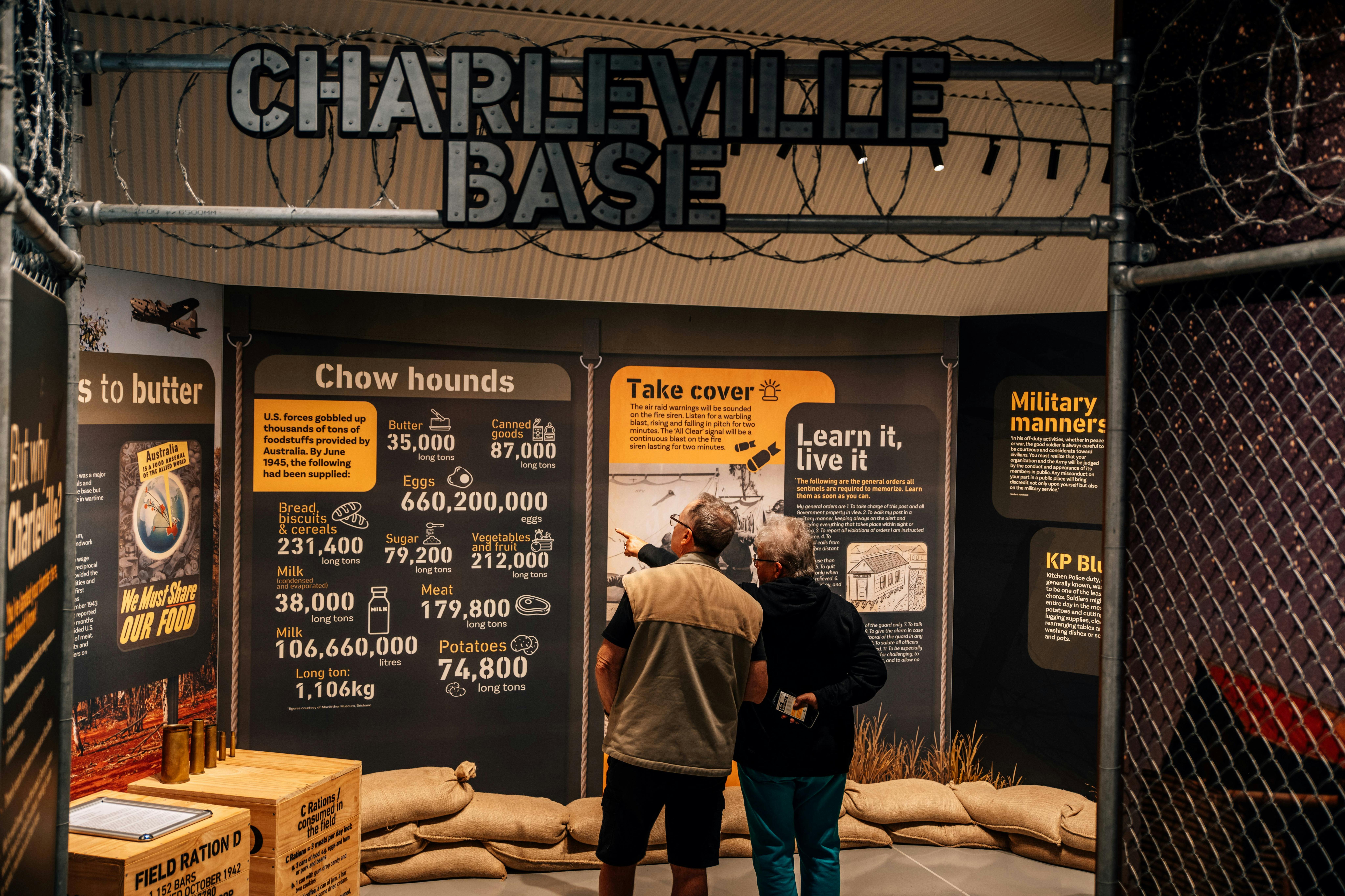 a couple inside the interactive exhibit pointing at a display