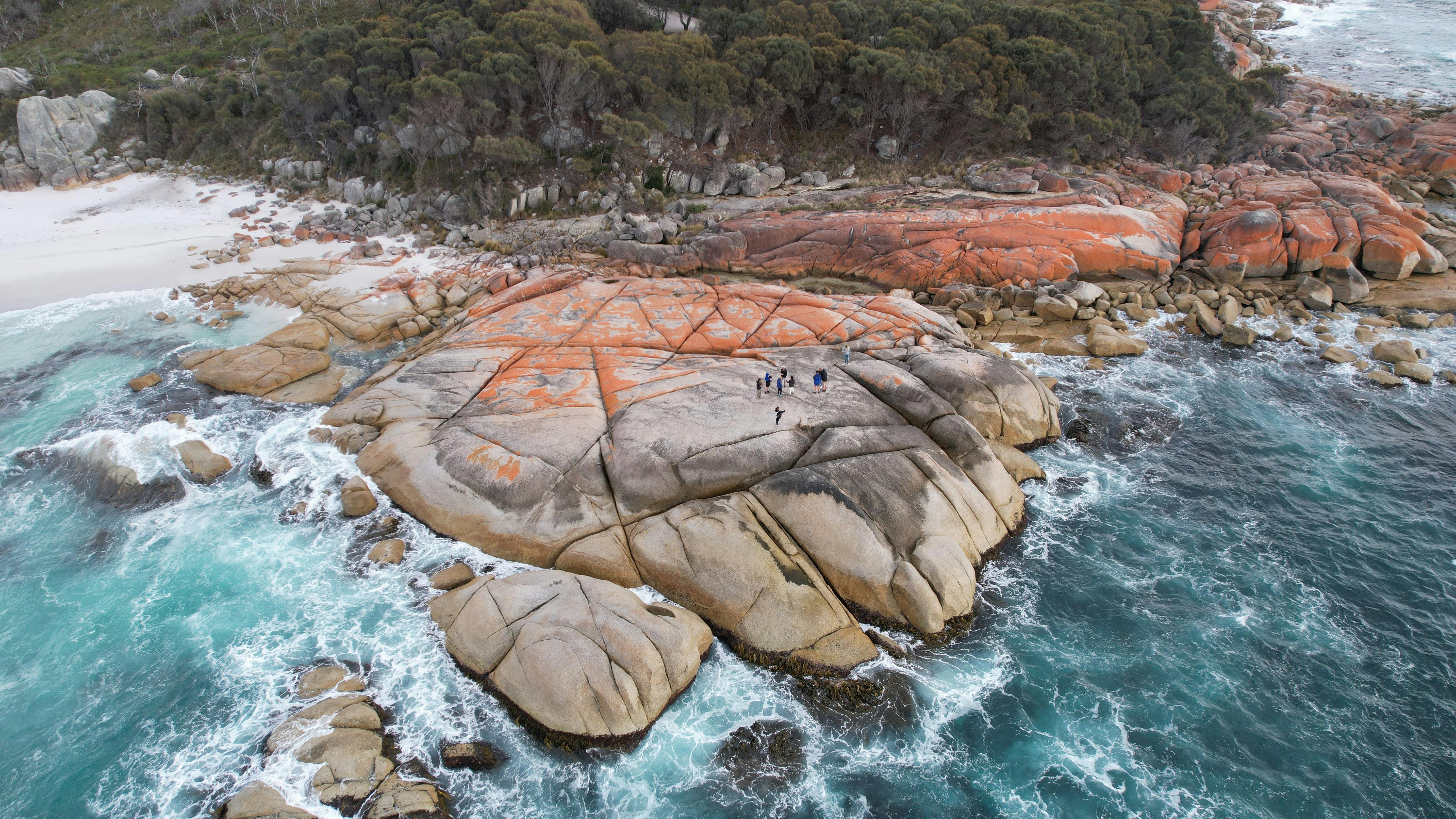 Drone shot of rocks at the Bay of Fires