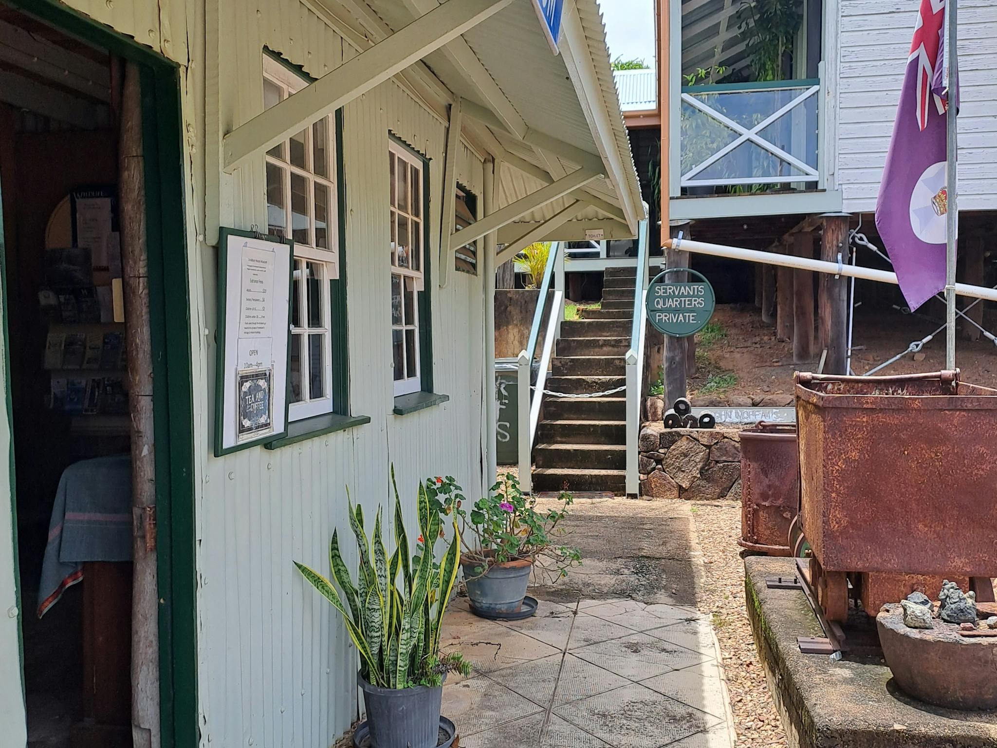 front wall, door and windows of a corrugated iron and timber two story building, built in 1884 front wall, door and windows of a corrugated iron and timber two story building, built in 1884