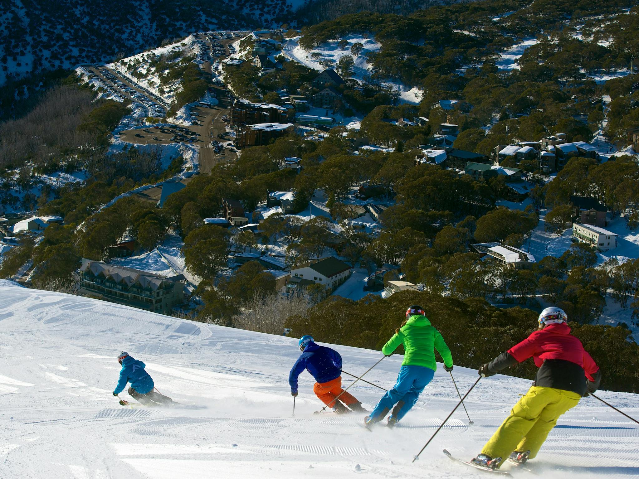 Ski lesson above the village